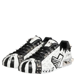 Black White Studded Low Top Sneakers Shoes