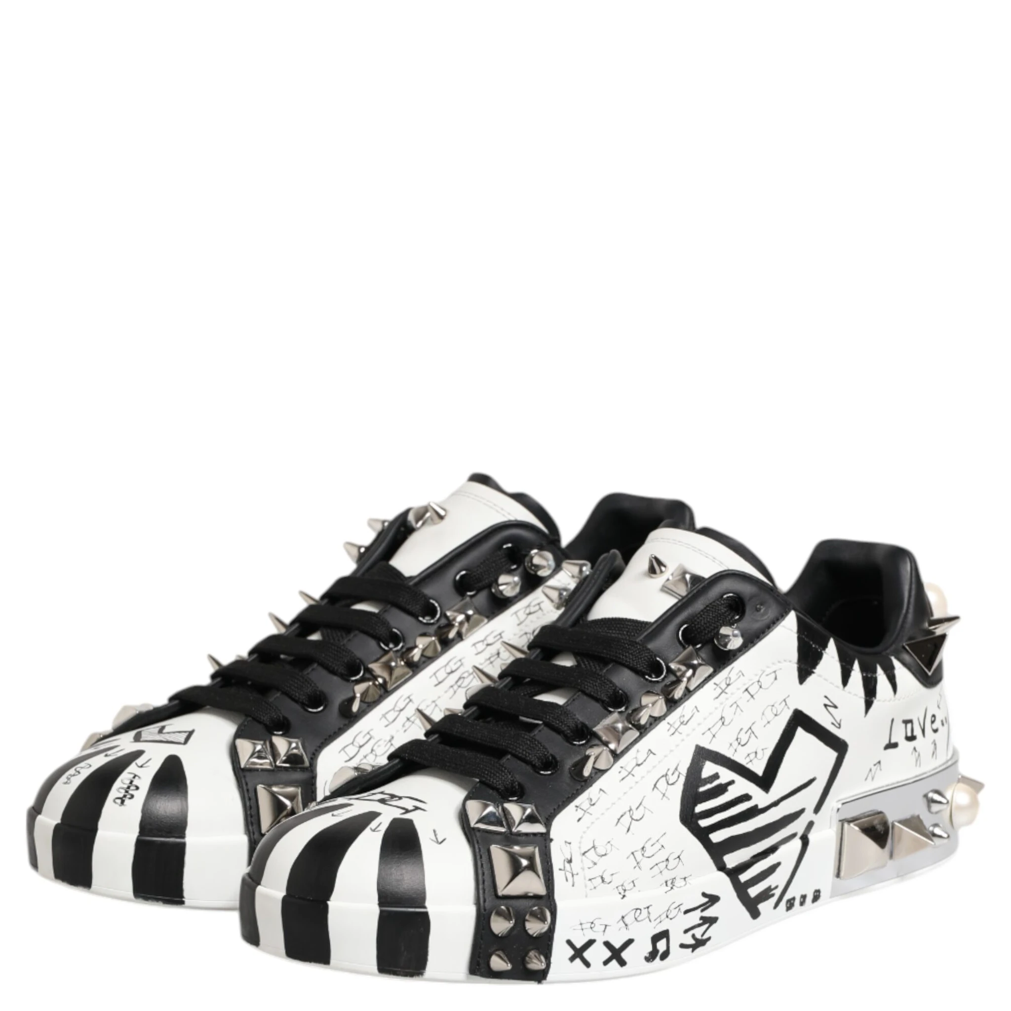Black White Studded Low Top Sneakers Shoes