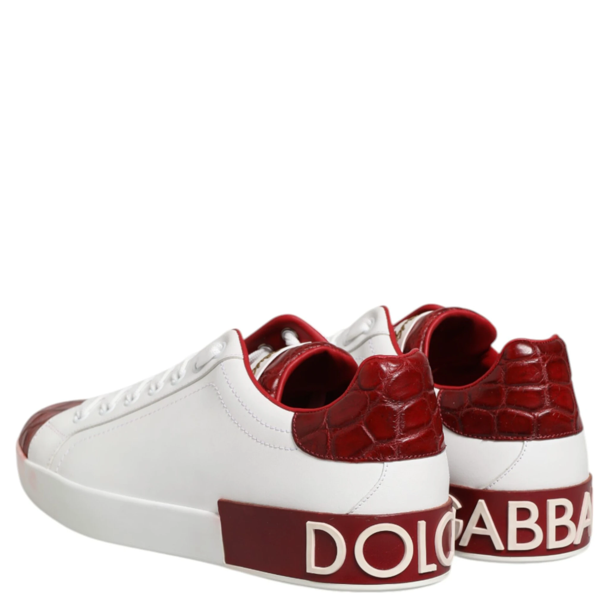 White Red Leather Lace Up Sneakers Shoes