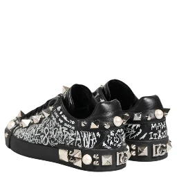 Black Portofino Stud Embellished Sneakers Shoes