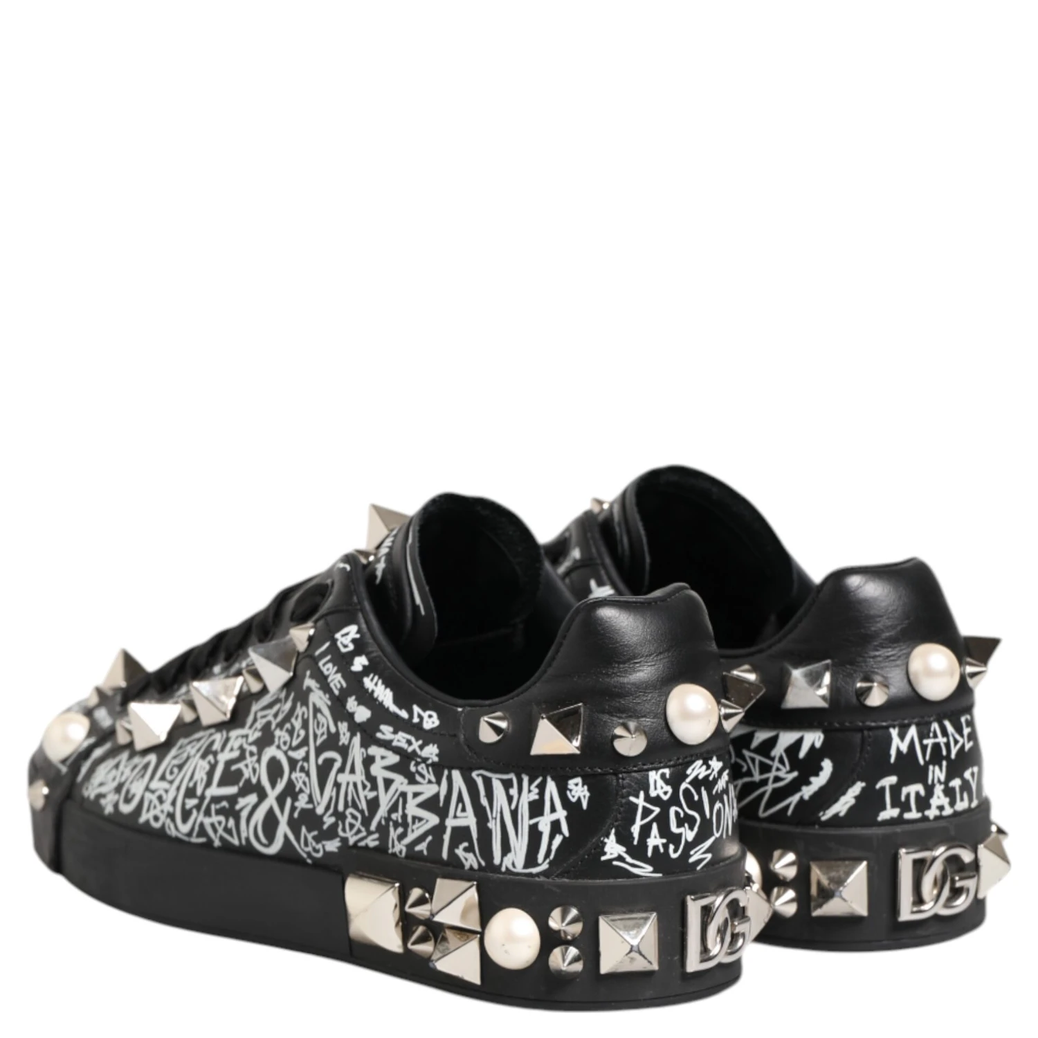 Black Portofino Stud Embellished Sneakers Shoes