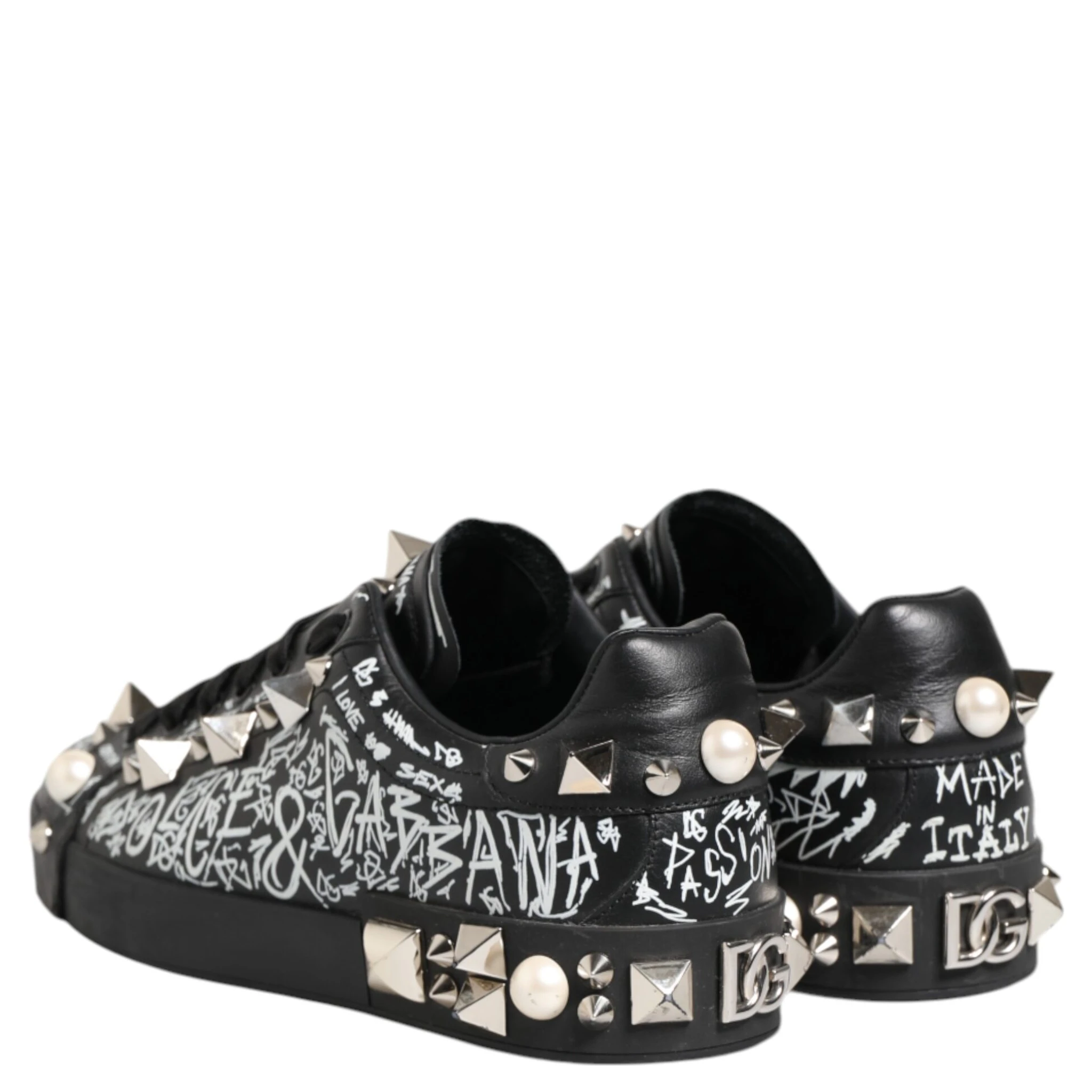 Black Portofino Stud Embellished Sneakers Shoes