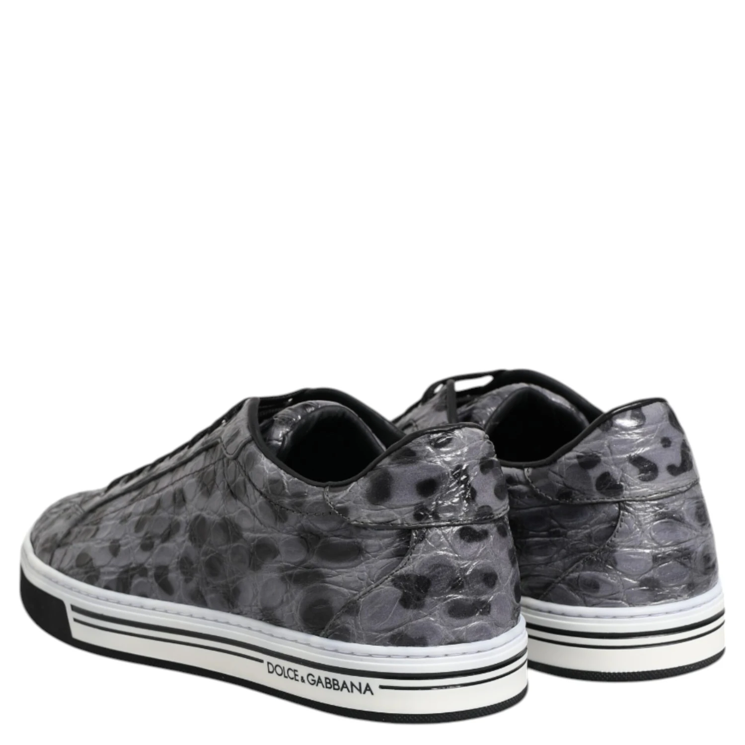 Gray Leather Leopard Low Top Sneakers Shoes