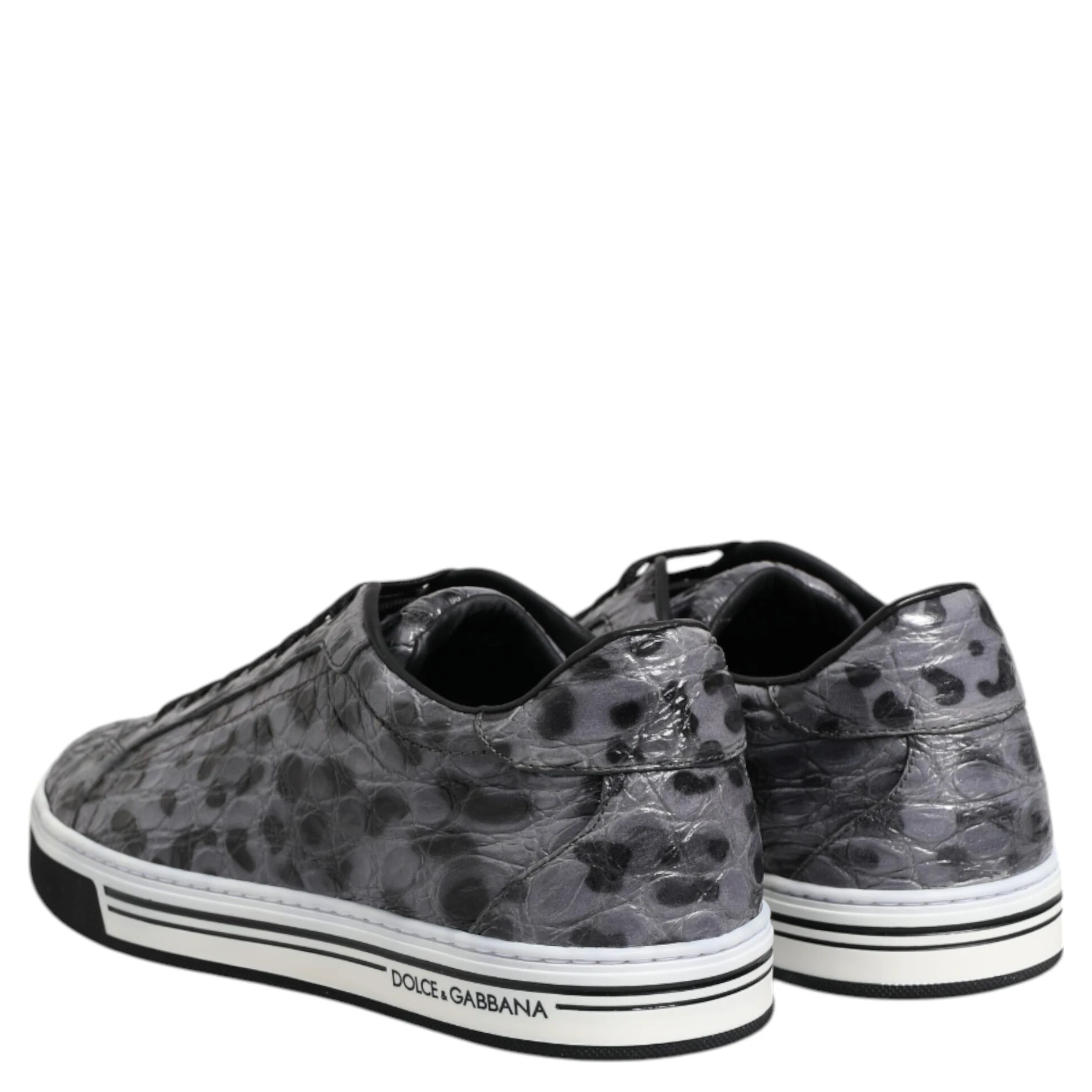 Gray Leather Leopard Low Top Sneakers Shoes