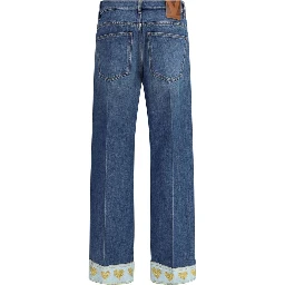 Blue Cotton Straight-Leg Jeans