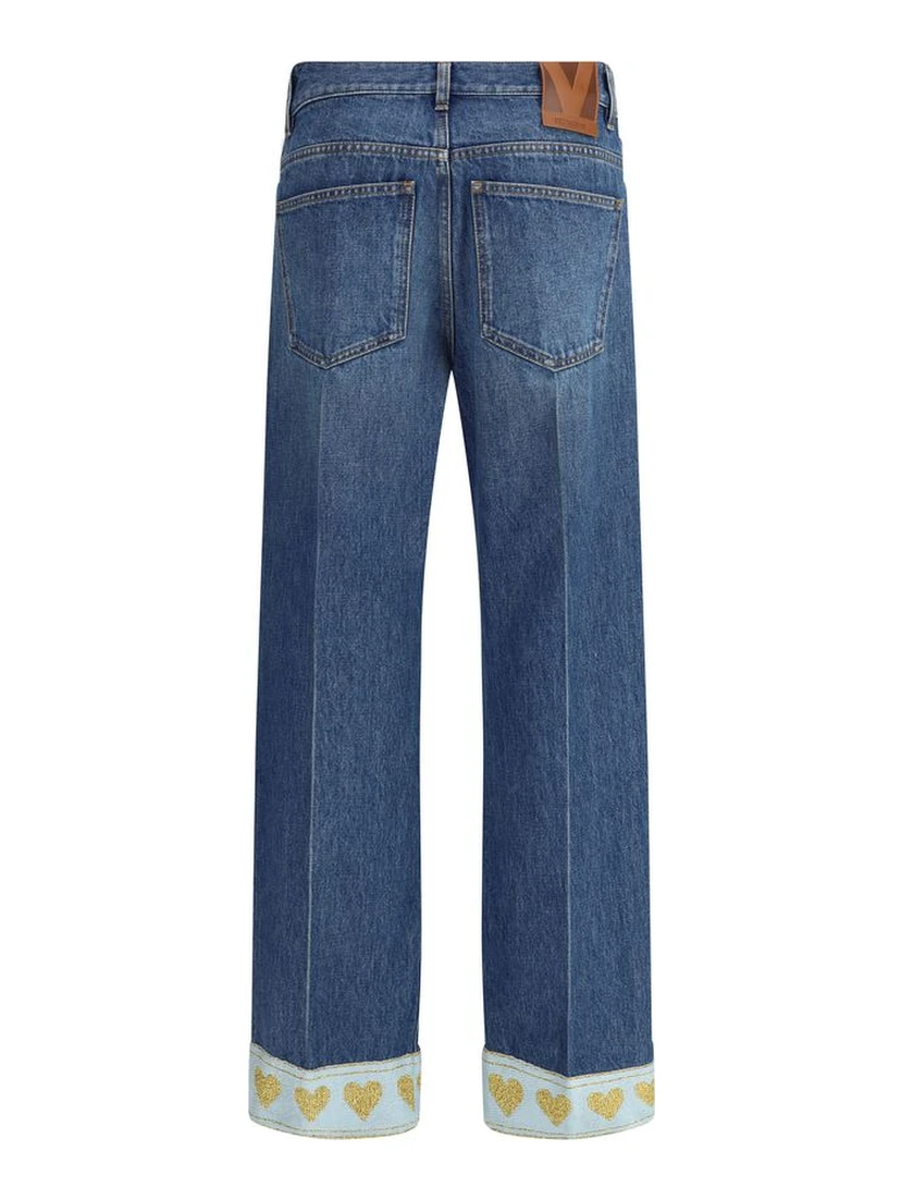 Blue Cotton Straight-Leg Jeans