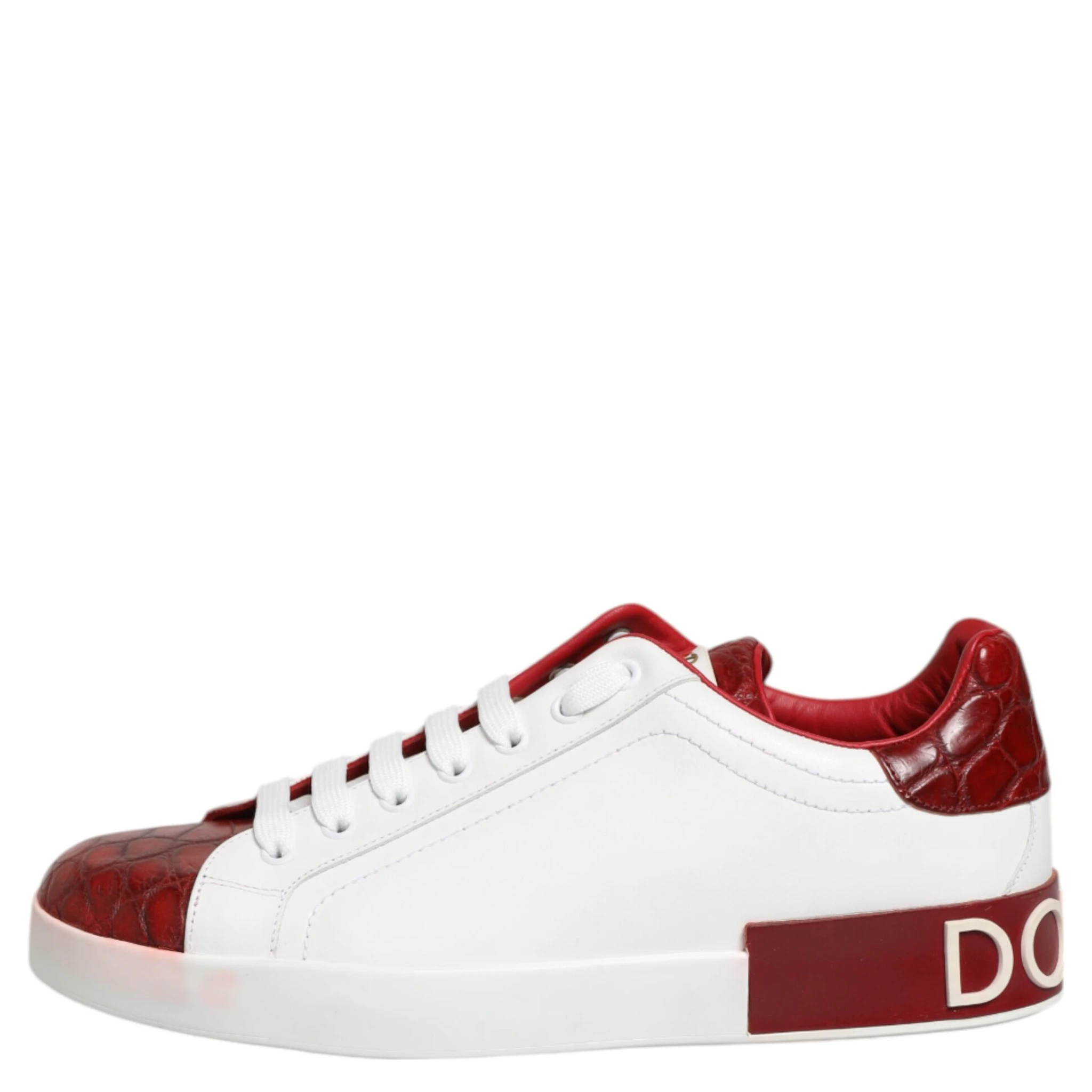 White Red Leather Lace Up Sneakers Shoes