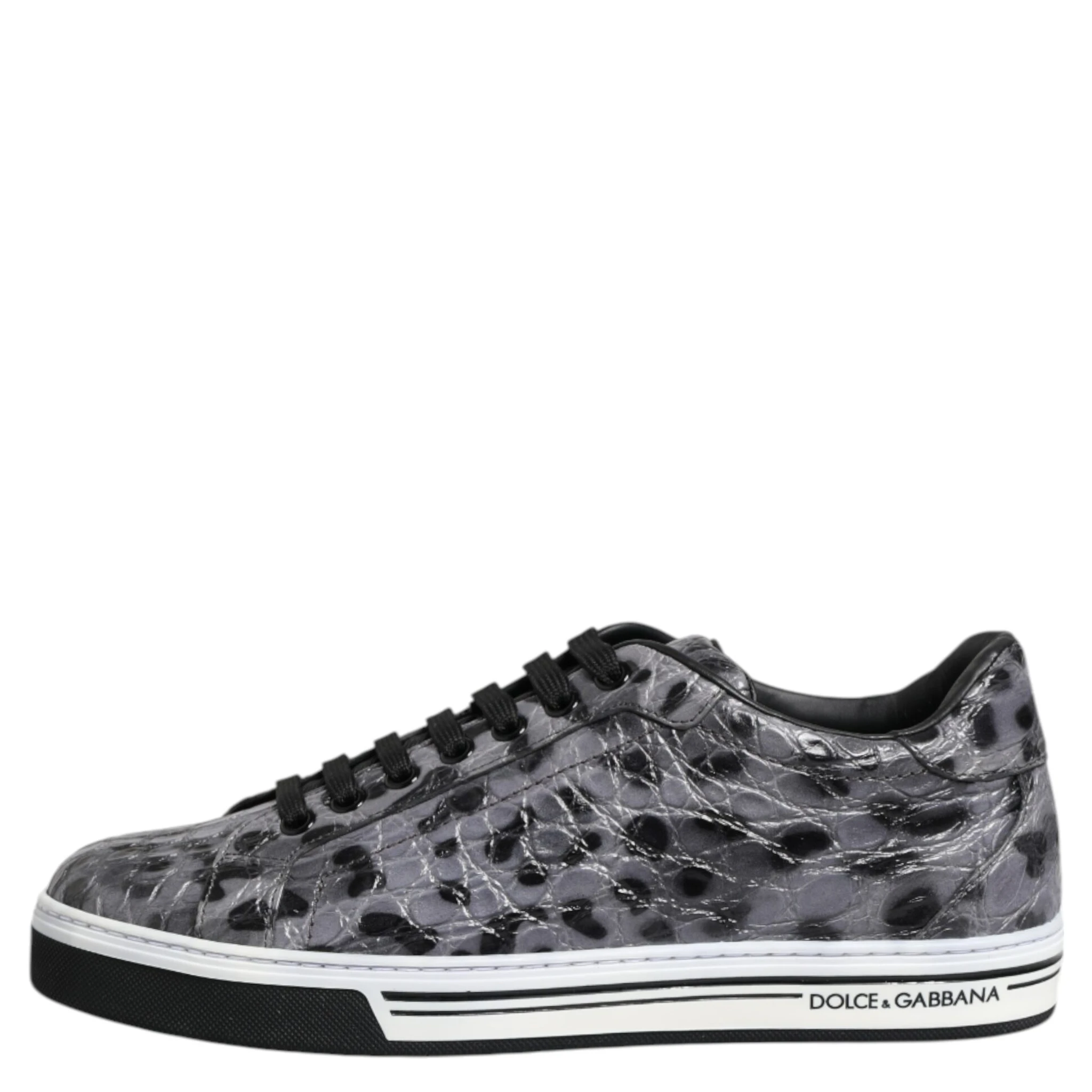 Gray Leather Leopard Low Top Sneakers Shoes