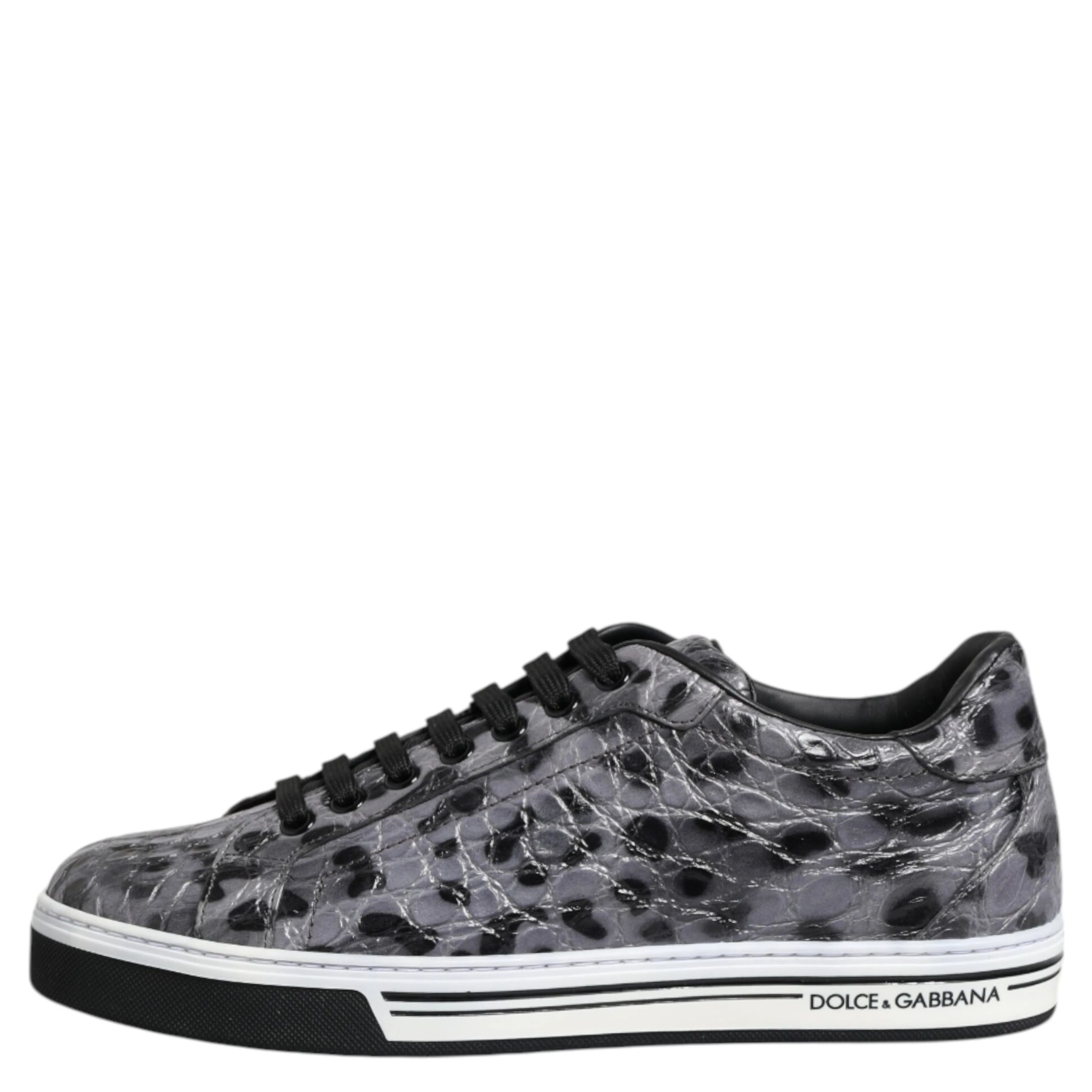 Gray Leather Leopard Low Top Sneakers Shoes
