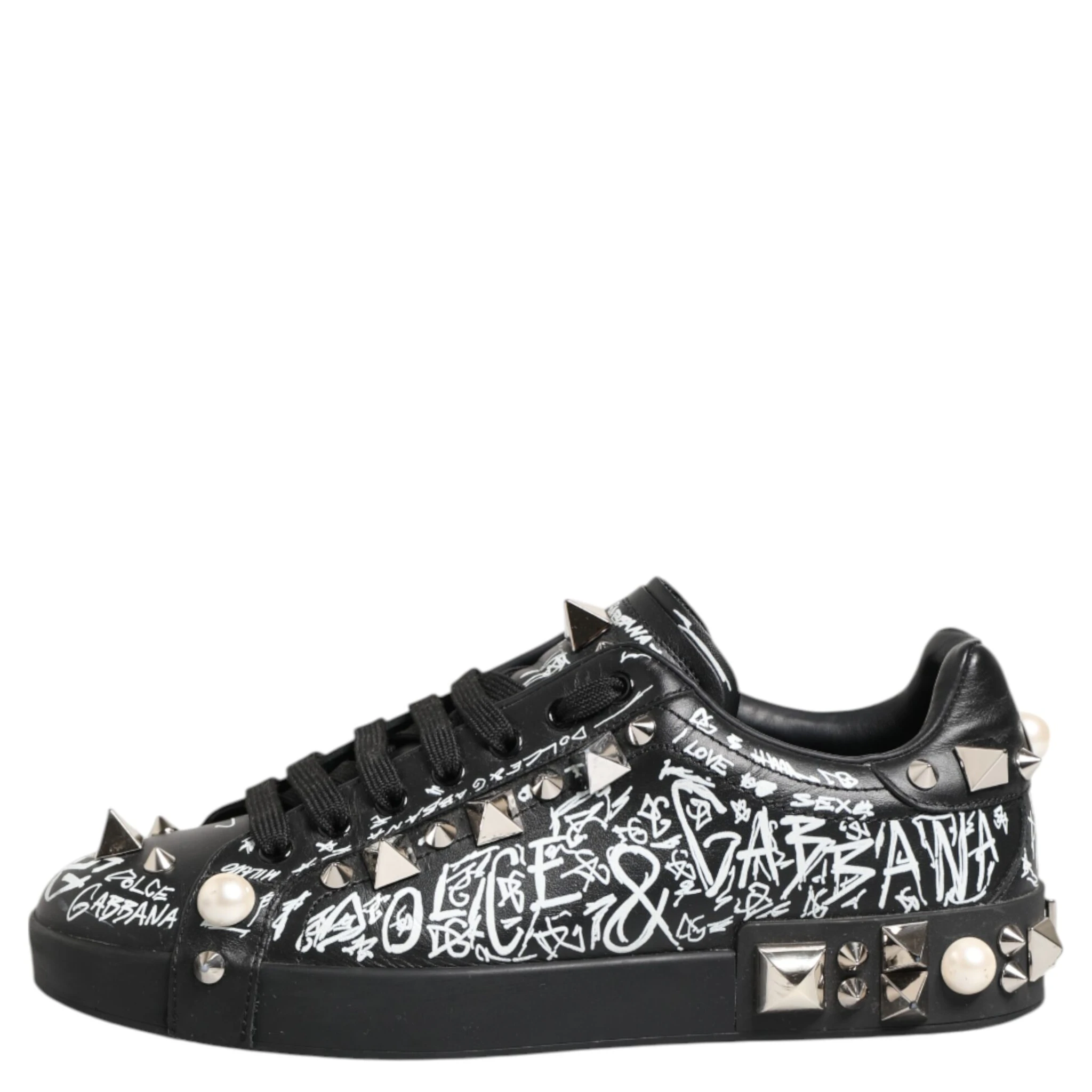 Black Portofino Stud Embellished Sneakers Shoes