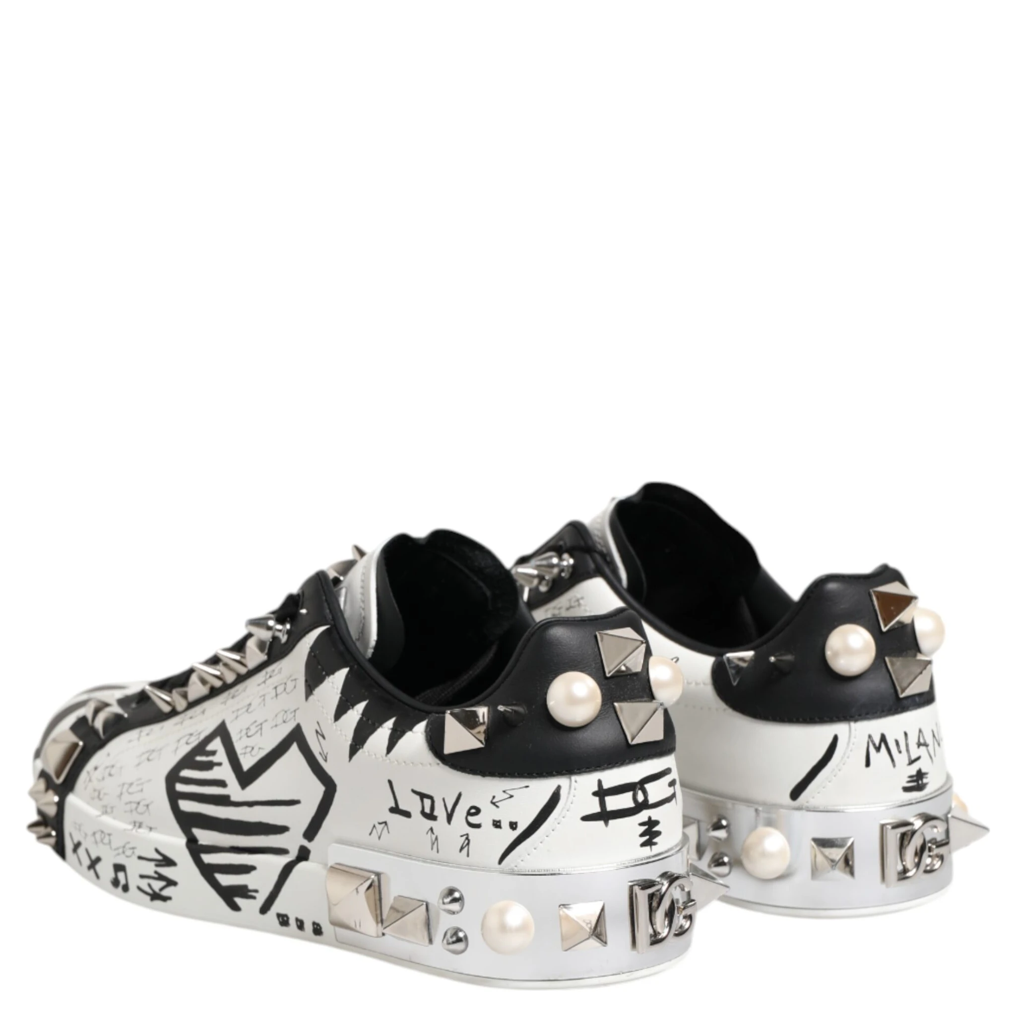 Black White Studded Low Top Sneakers Shoes