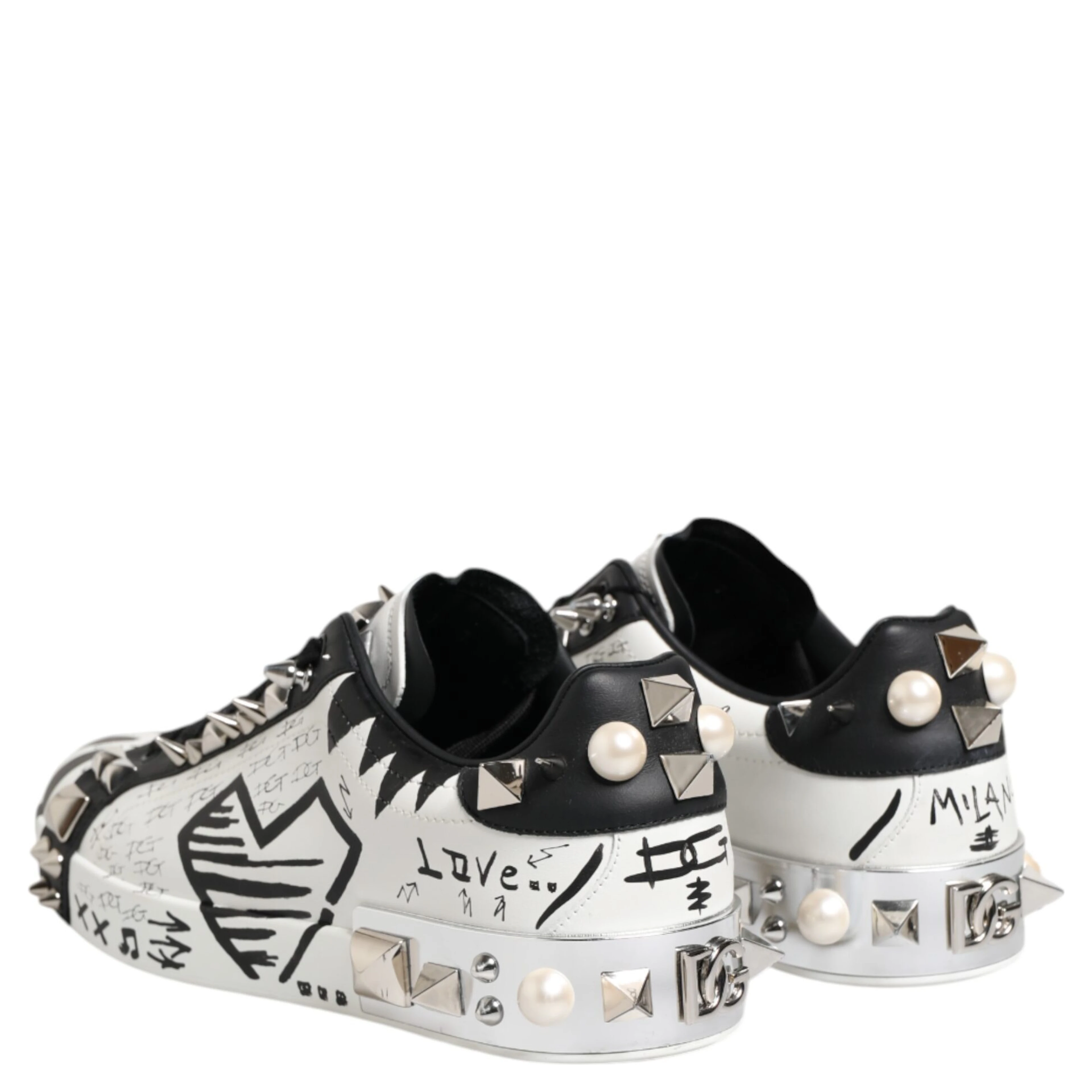 Black White Studded Low Top Sneakers Shoes