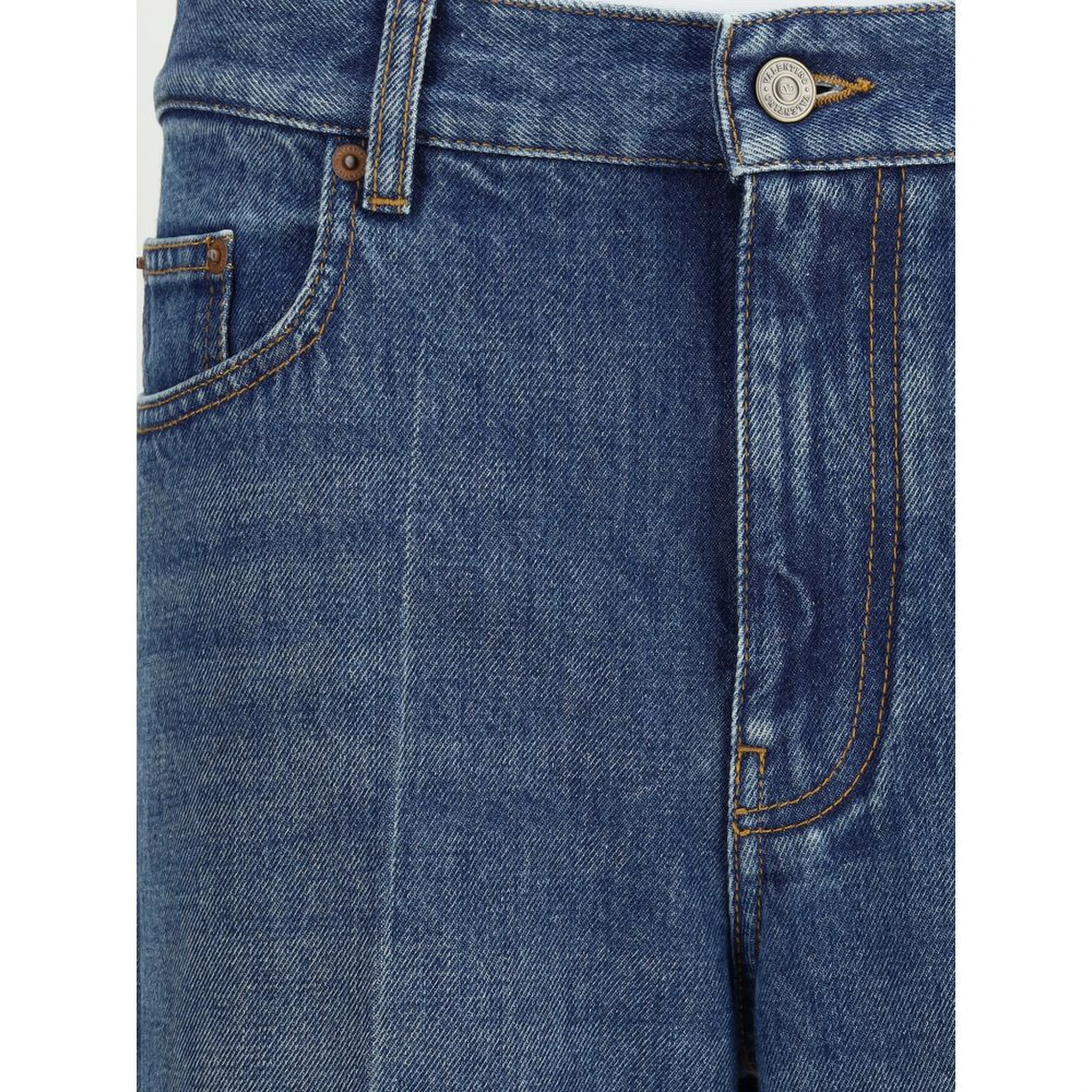Blue Cotton Straight-Leg Jeans