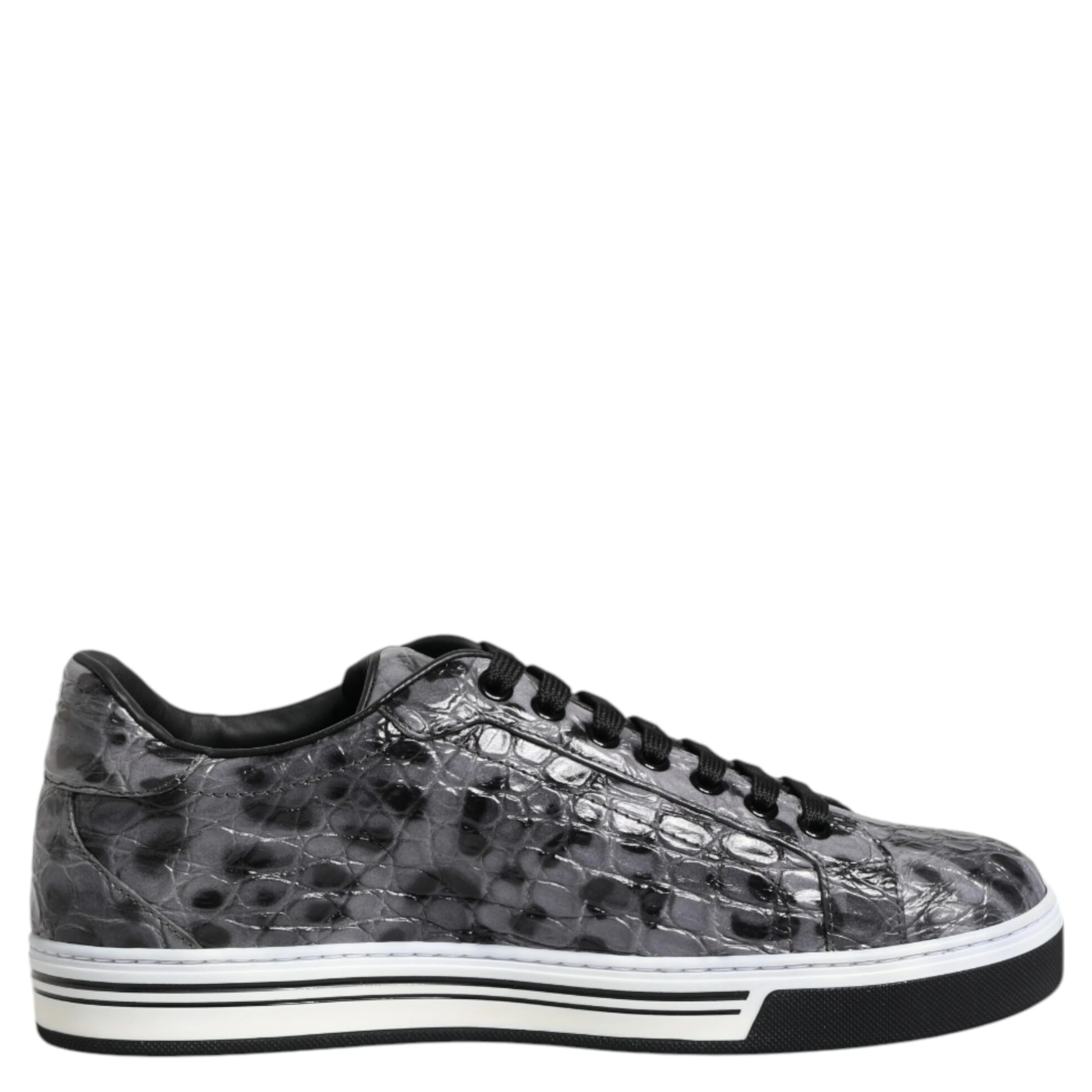 Gray Leather Leopard Low Top Sneakers Shoes