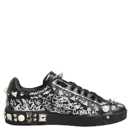 Black Portofino Stud Embellished Sneakers Shoes