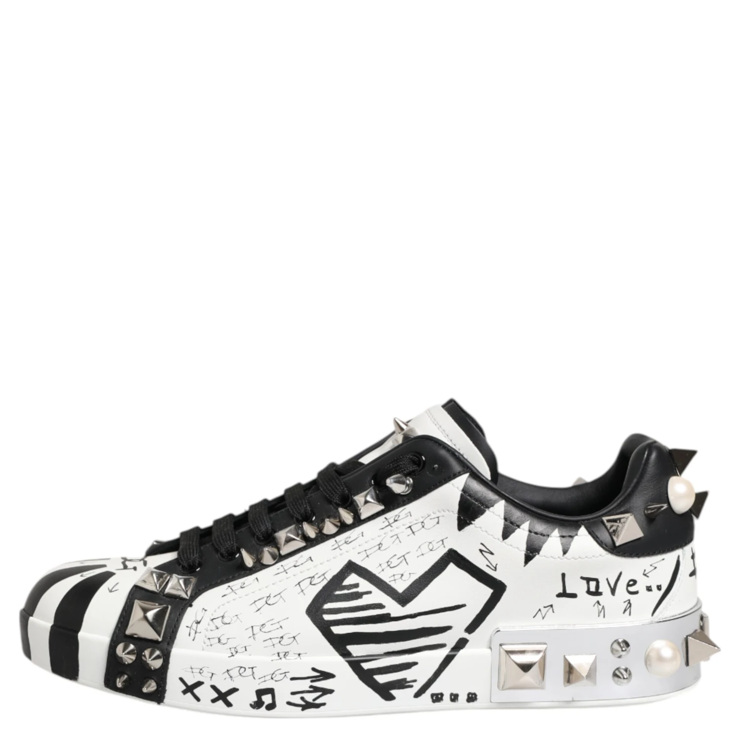 Black White Studded Low Top Sneakers Shoes