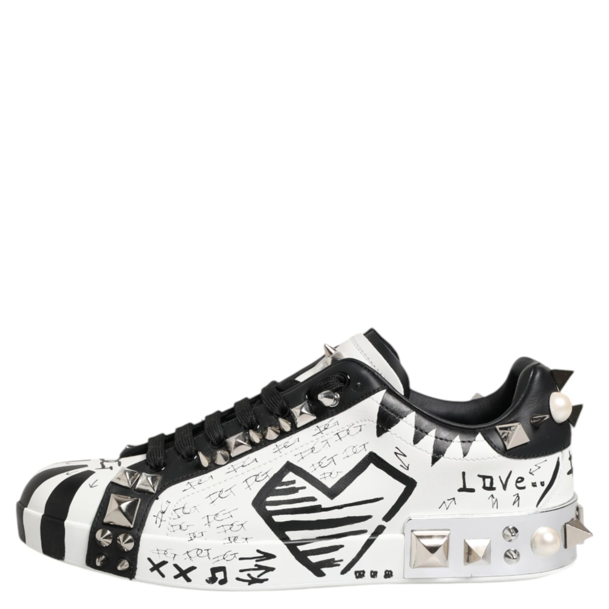 Black White Studded Low Top Sneakers Shoes