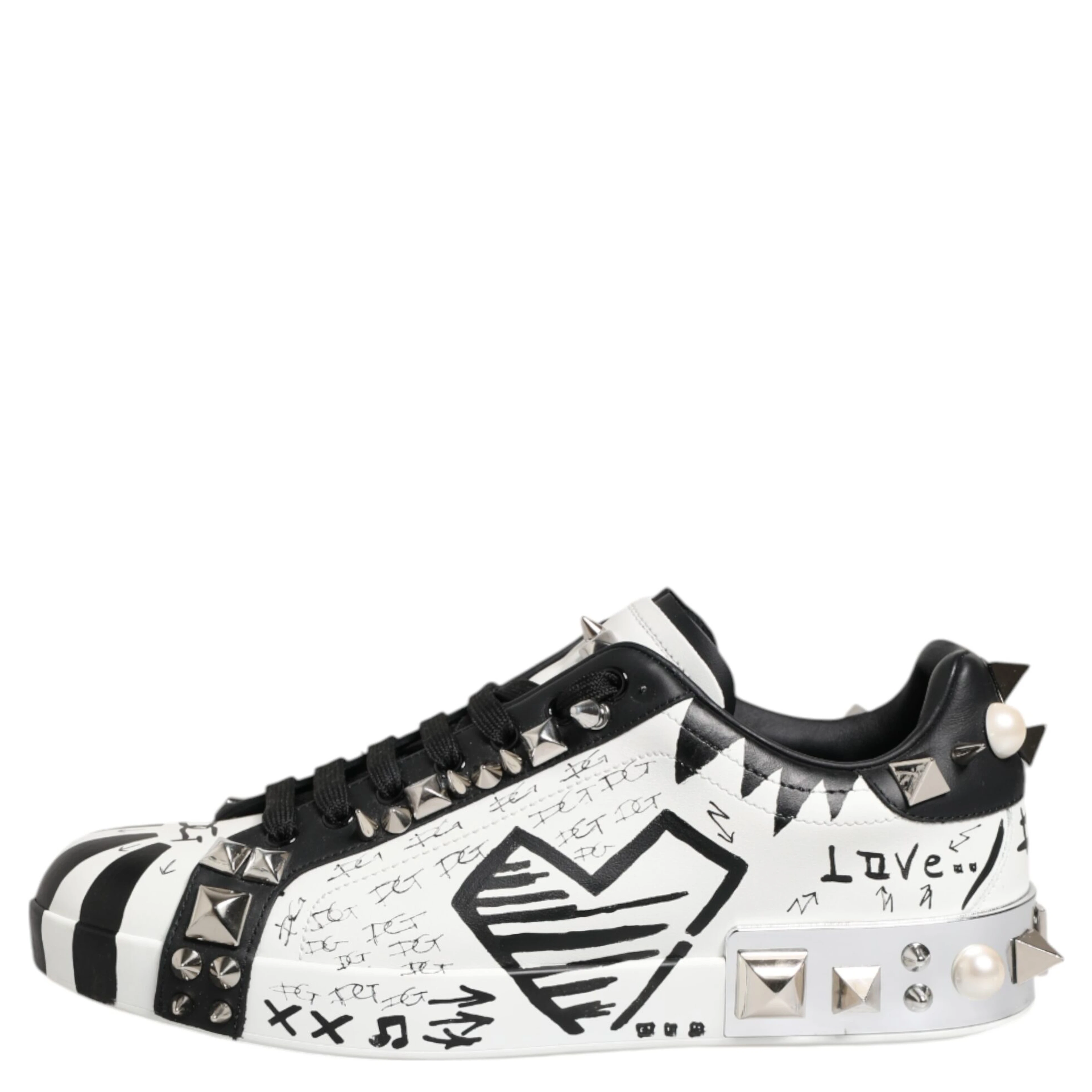 Black White Studded Low Top Sneakers Shoes
