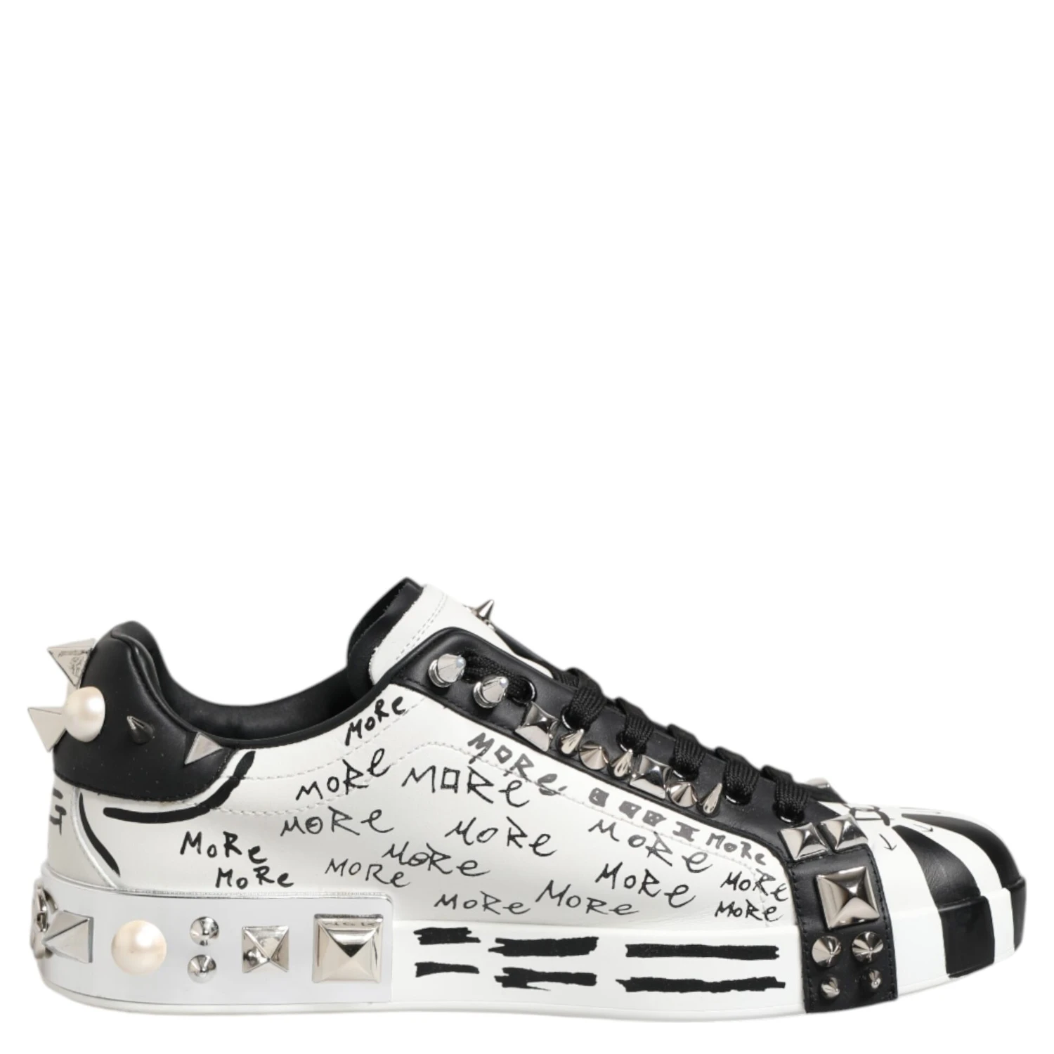 Black White Studded Low Top Sneakers Shoes