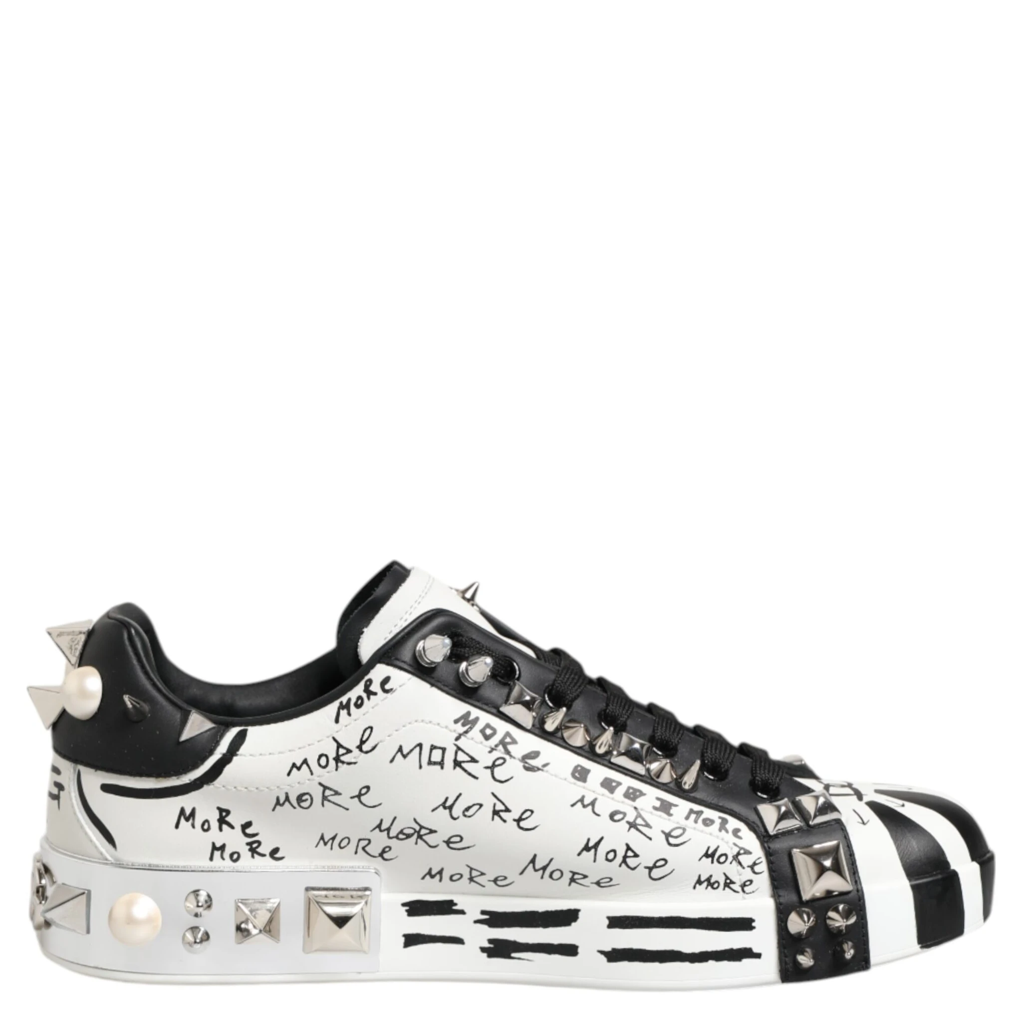 Black White Studded Low Top Sneakers Shoes