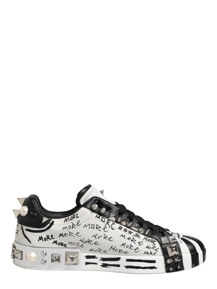 Black White Studded Low Top Sneakers Shoes