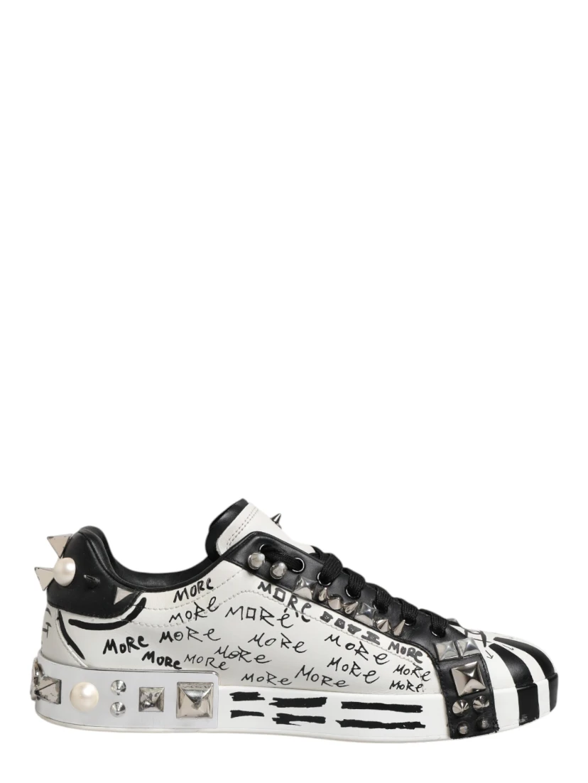 Black White Studded Low Top Sneakers Shoes