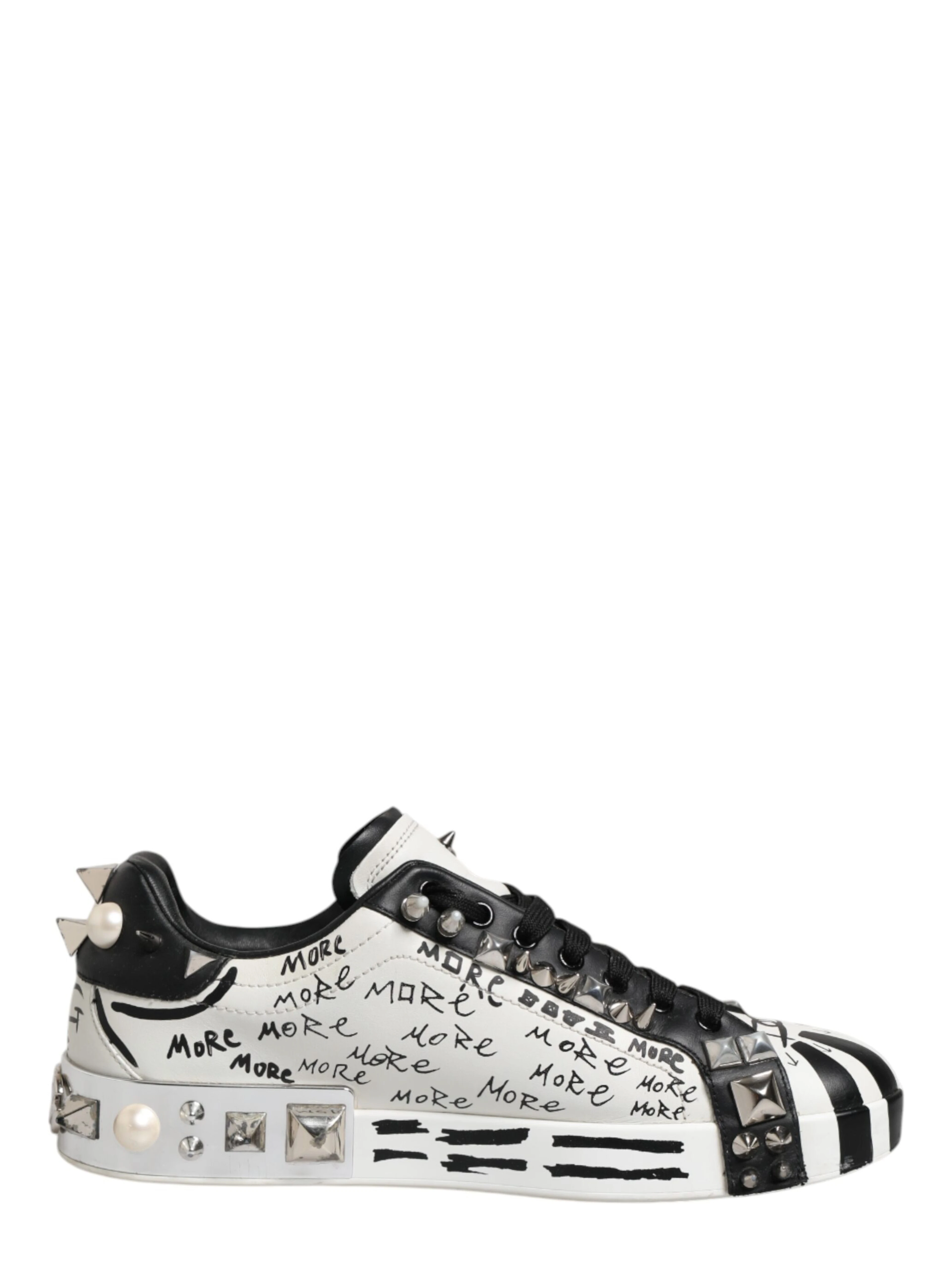 Black White Studded Low Top Sneakers Shoes
