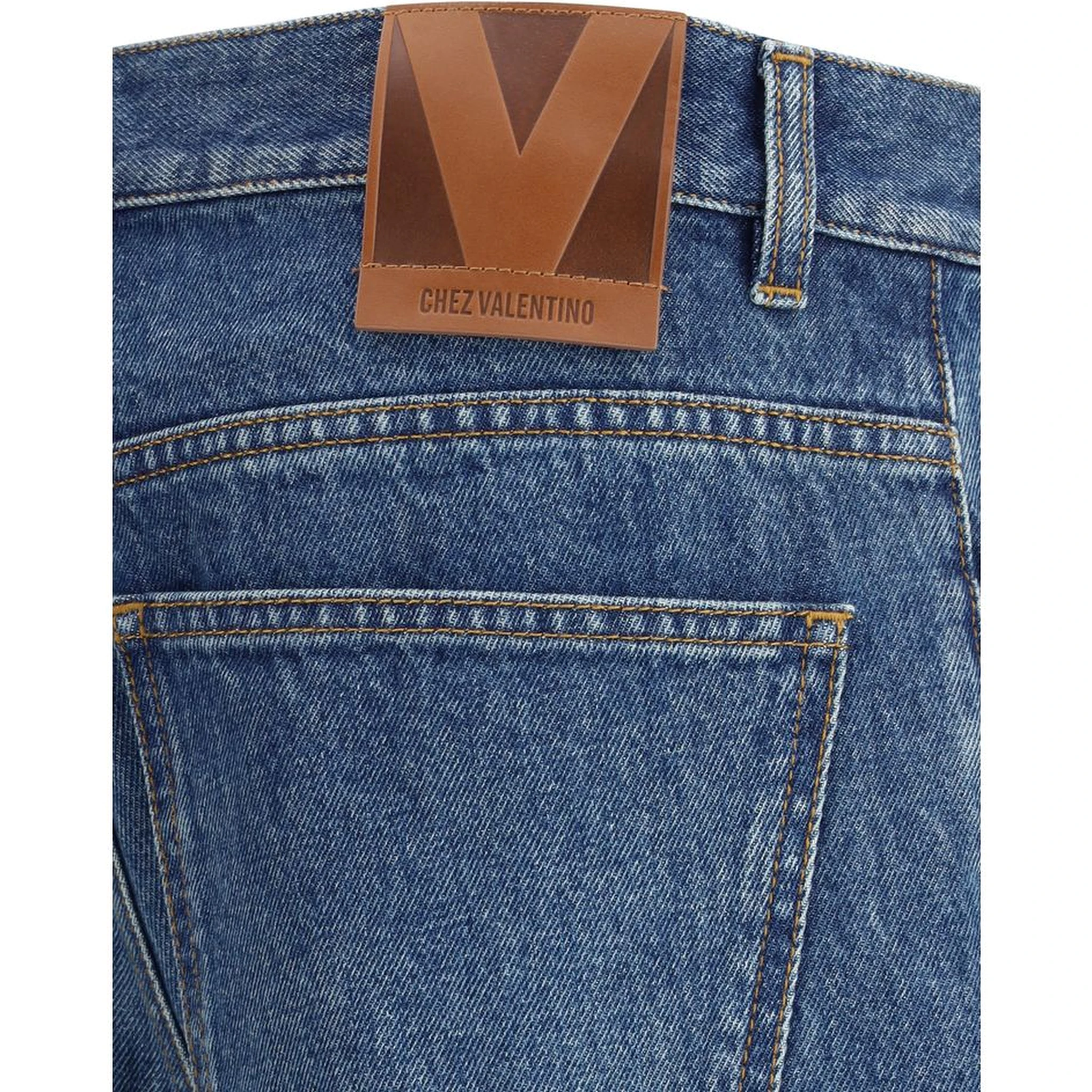 Blue Cotton Straight-Leg Jeans