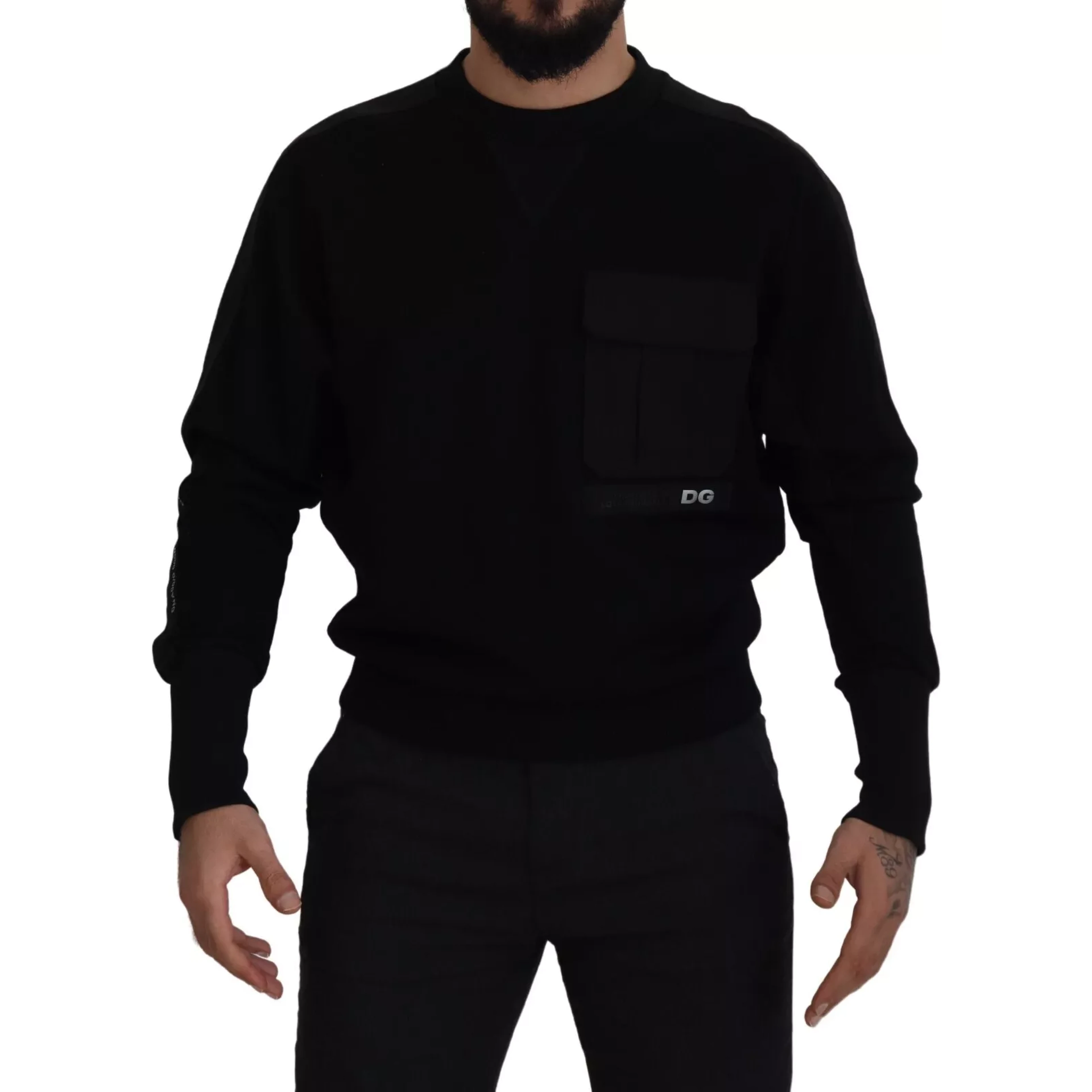 Black Cotton Crewneck Sweatshirt Sweater