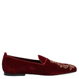 Red Velvet Gold Crown Mens Loafers Shoes