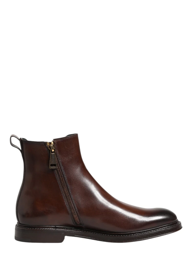 Brown Chelsea Leather Mid Calf Boots Shoes