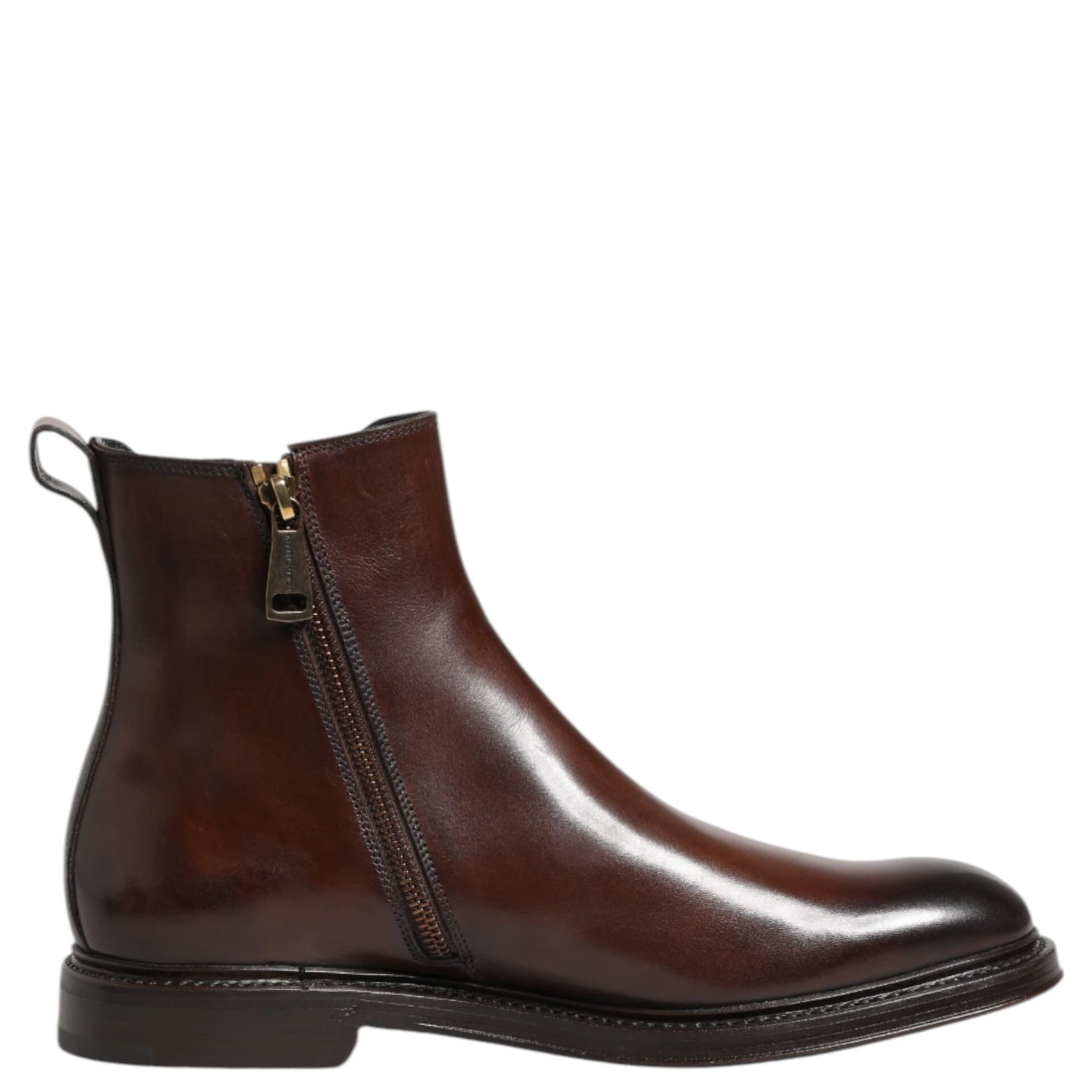 Brown Chelsea Leather Mid Calf Boots Shoes