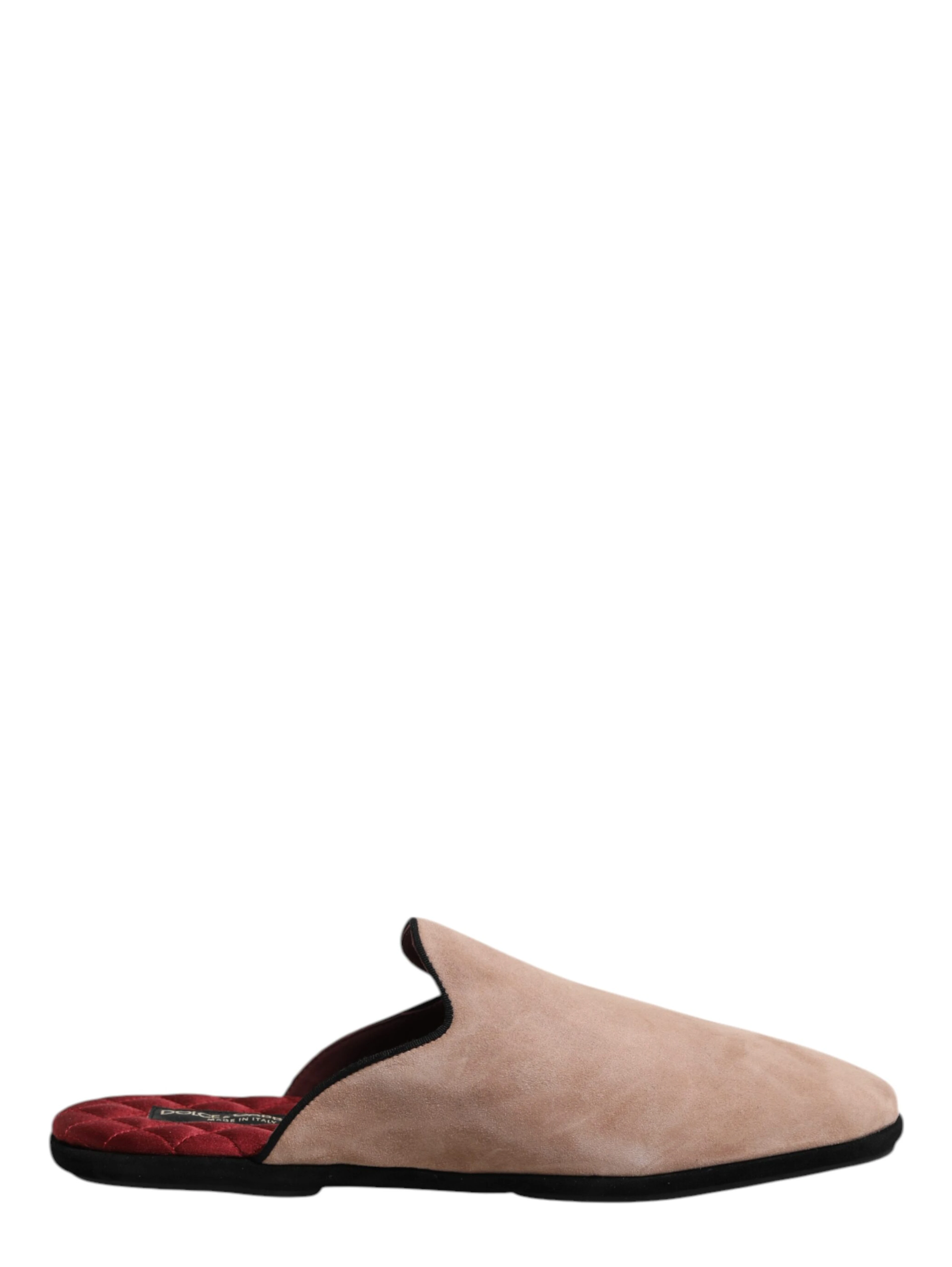 Beige Suede Leather Slides Flat Slipper Shoes