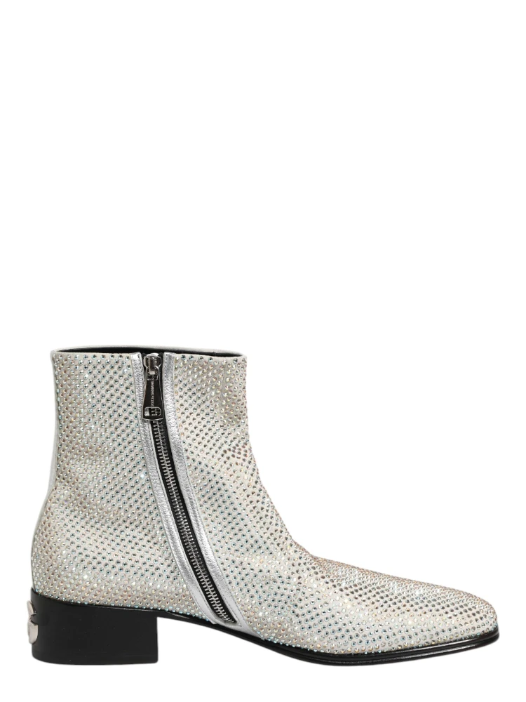 White Strass DG Logo Heels Ankle Boots Shoes