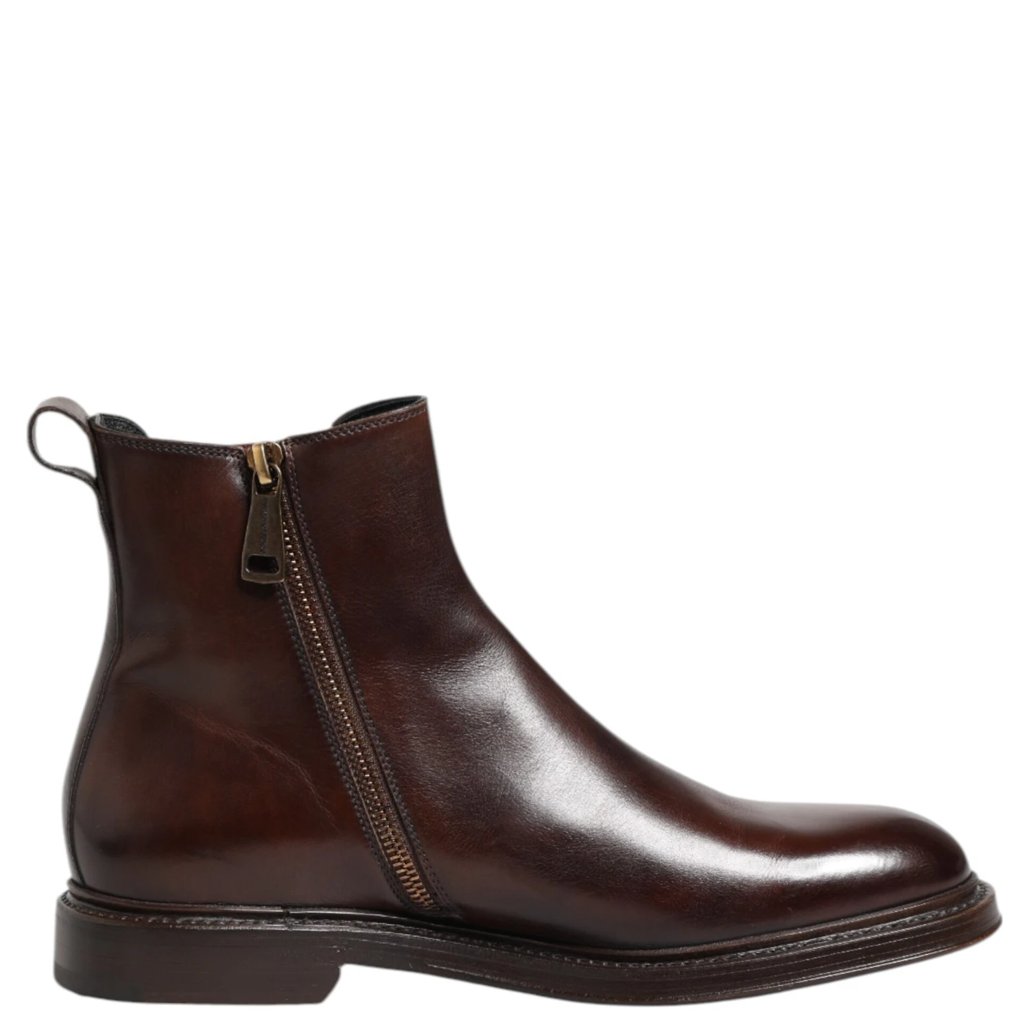 Brown Chelsea Leather Mid Calf Boots Shoes