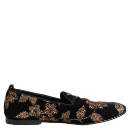Black Floral Embroidery Men Loafers Shoes