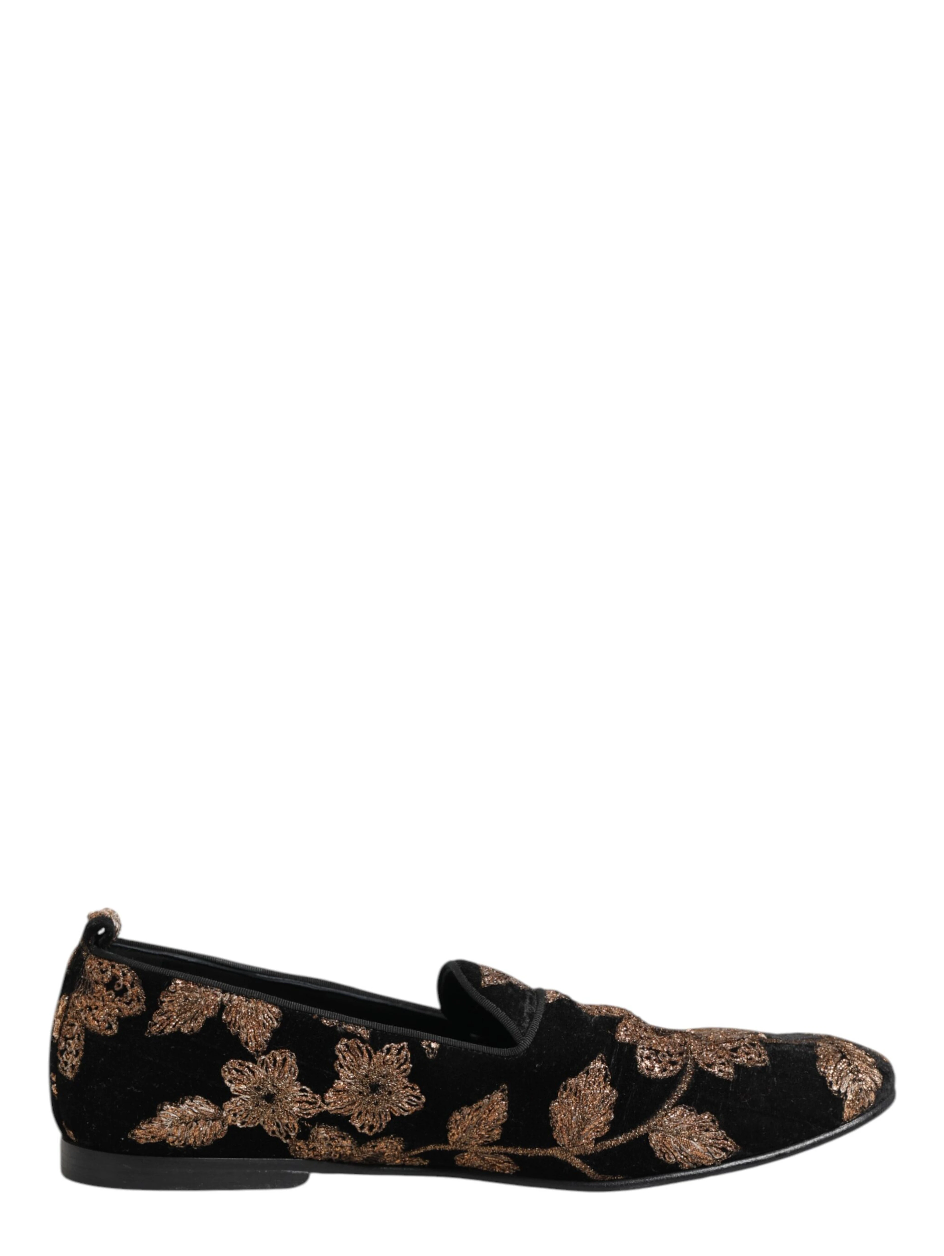 Black Floral Embroidery Men Loafers Shoes