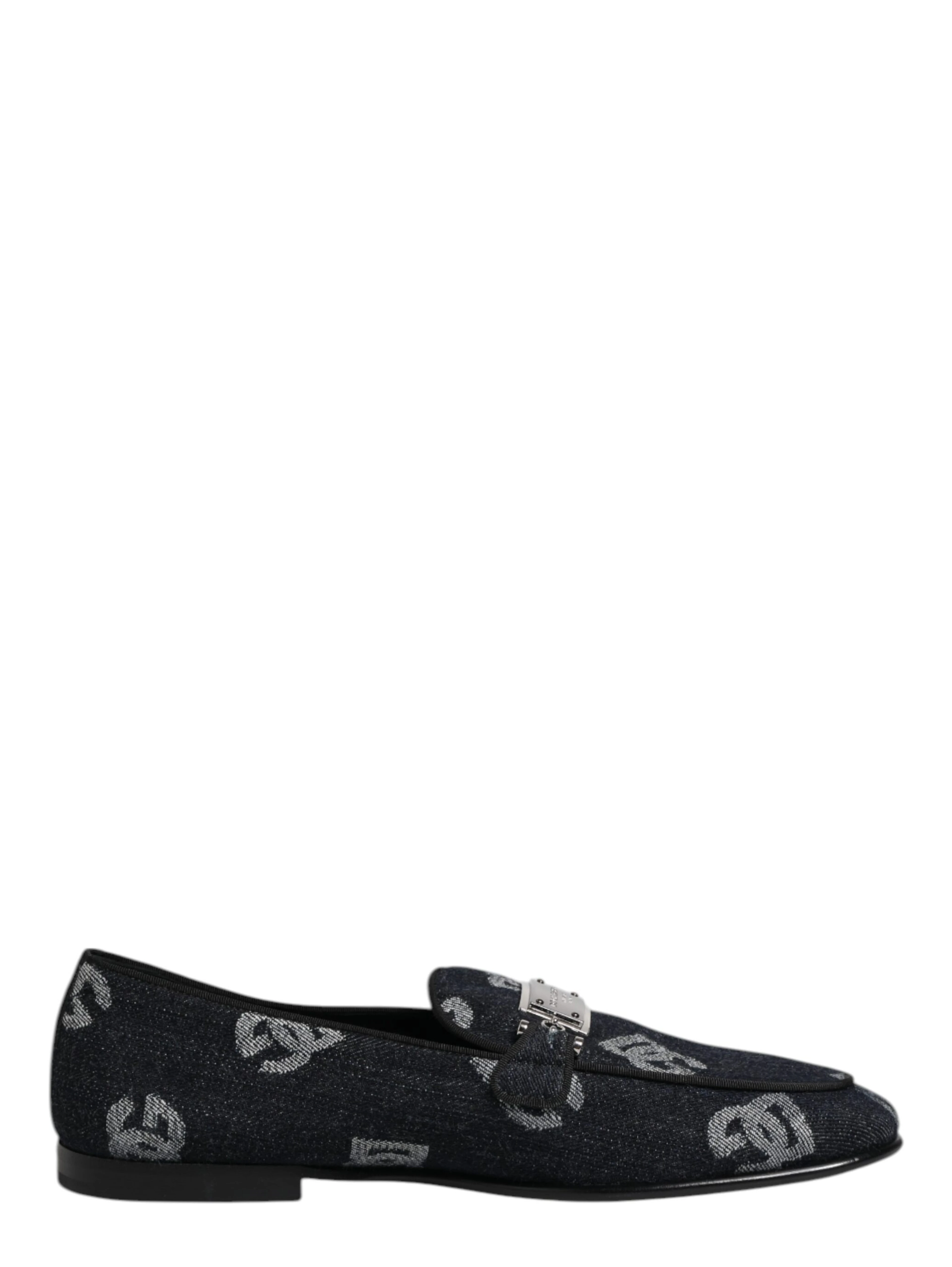 Blue Logo Cotton Loafers Formal Dress Shoes