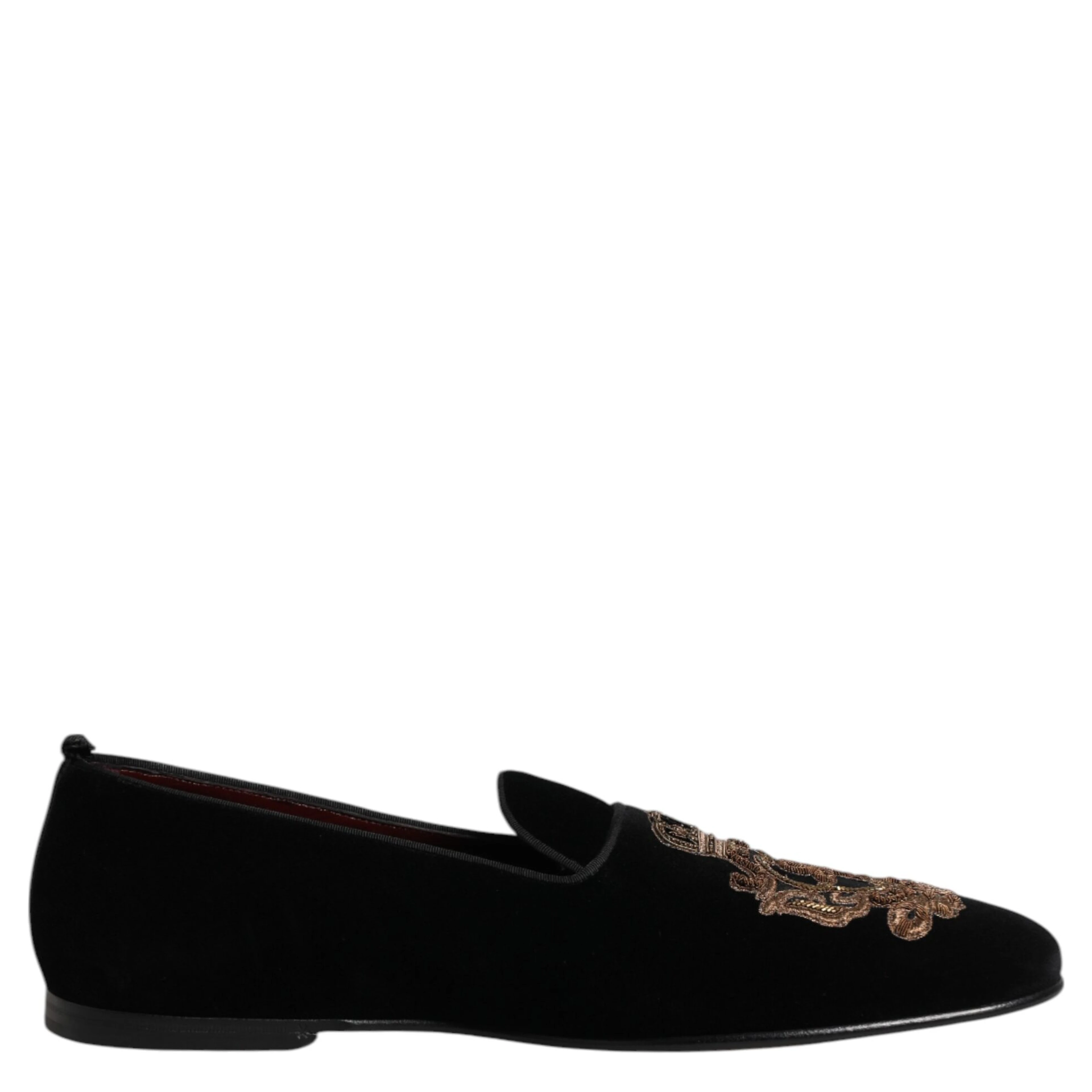 Black Velvet Gold Crown Mens Loafers Shoes