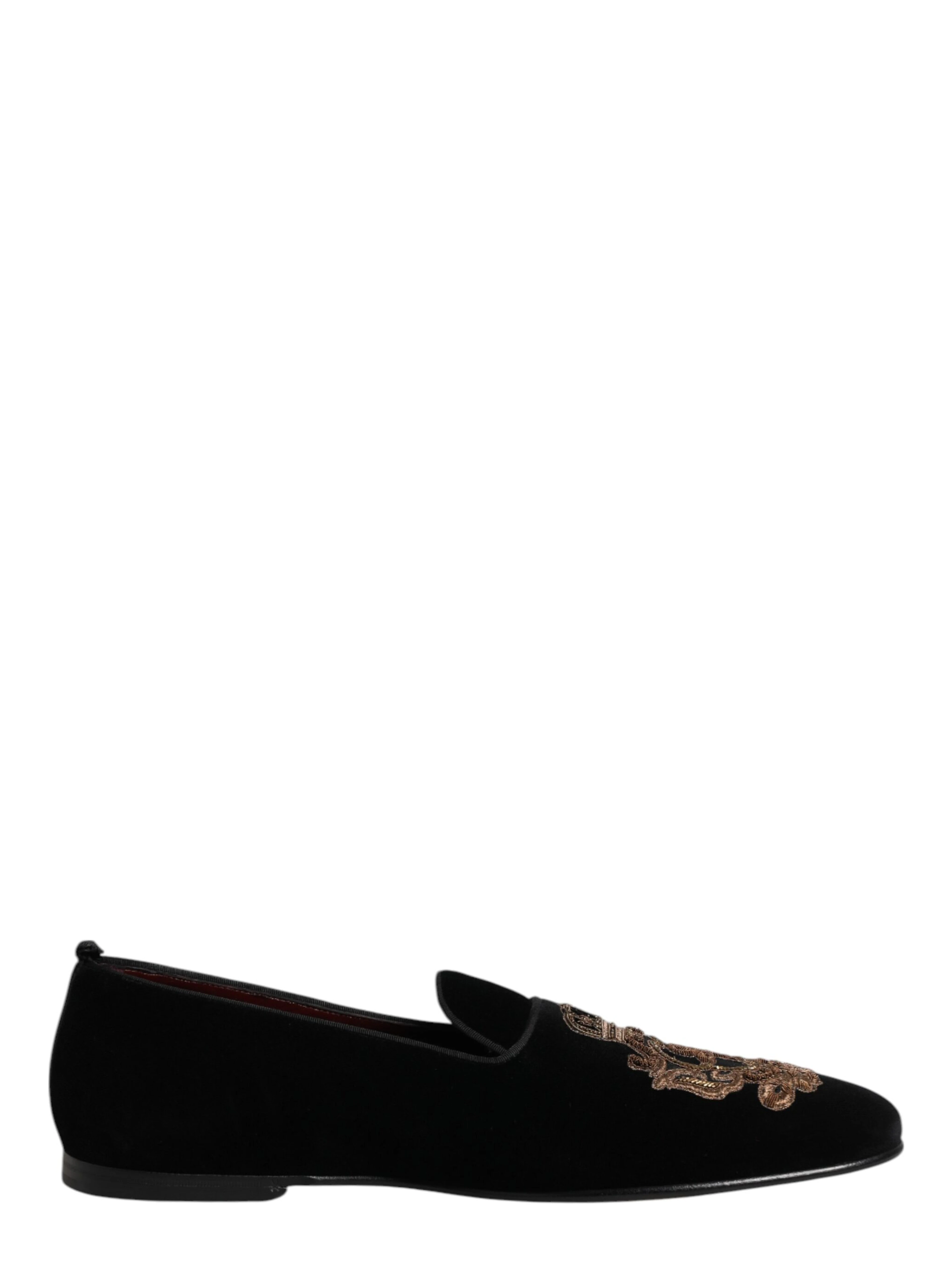Black Velvet Gold Crown Mens Loafers Shoes