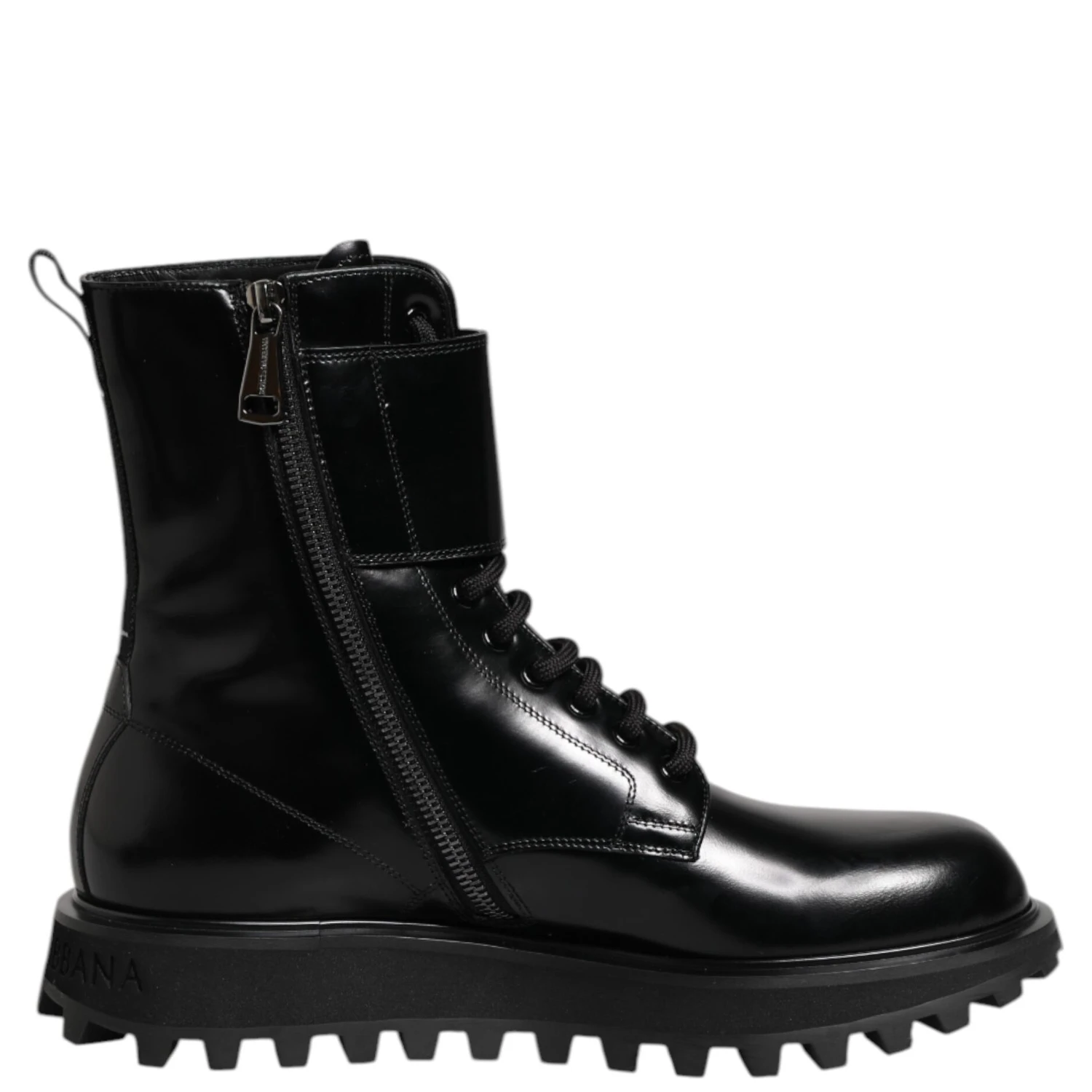 Black Leather Lace Up Mid Calf Boots Shoes