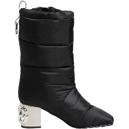 Black Padded Mid Calf Logo Heel Boots Shoes