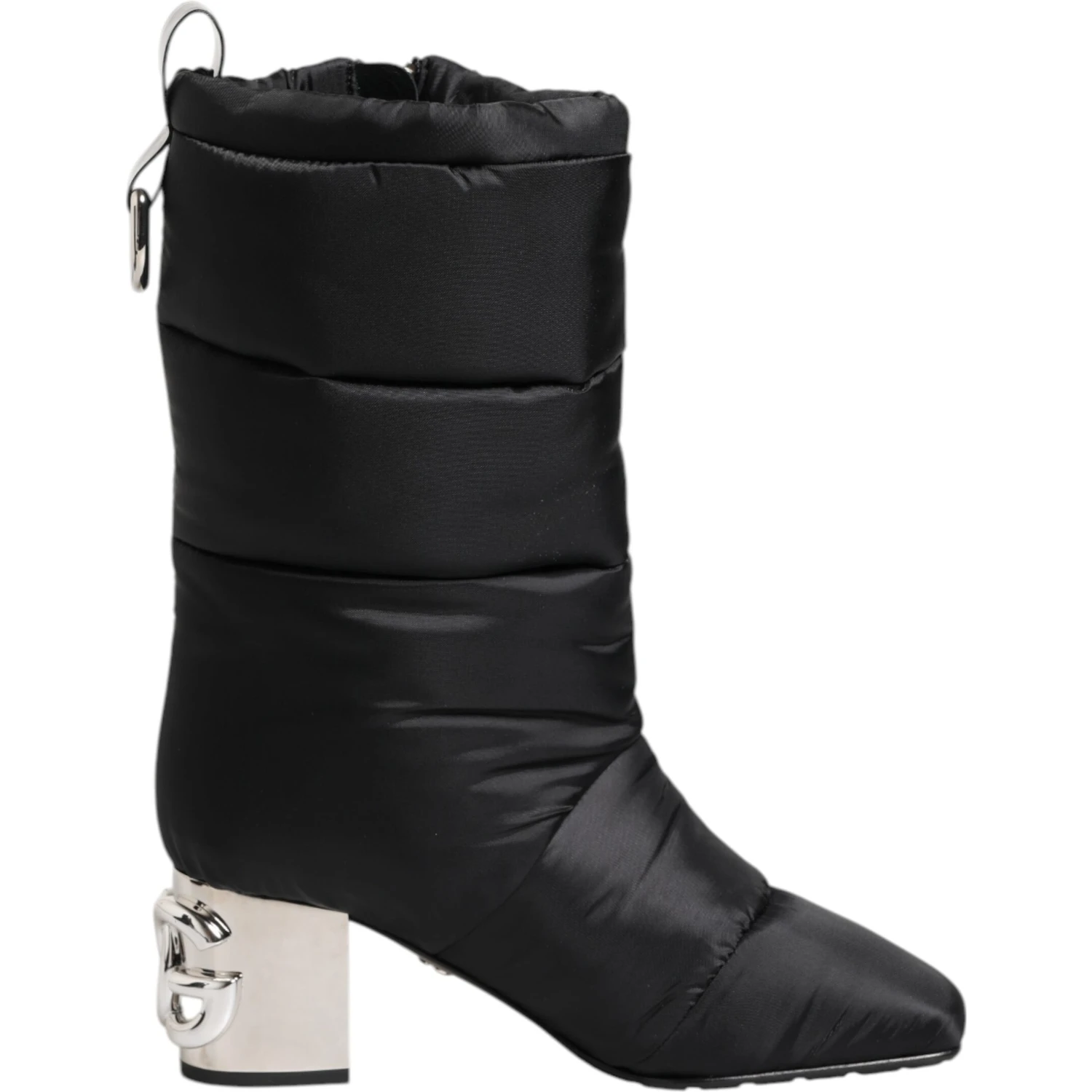 Black Padded Mid Calf Logo Heel Boots Shoes