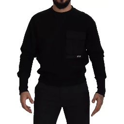 Black Cotton Crewneck Sweatshirt Sweater