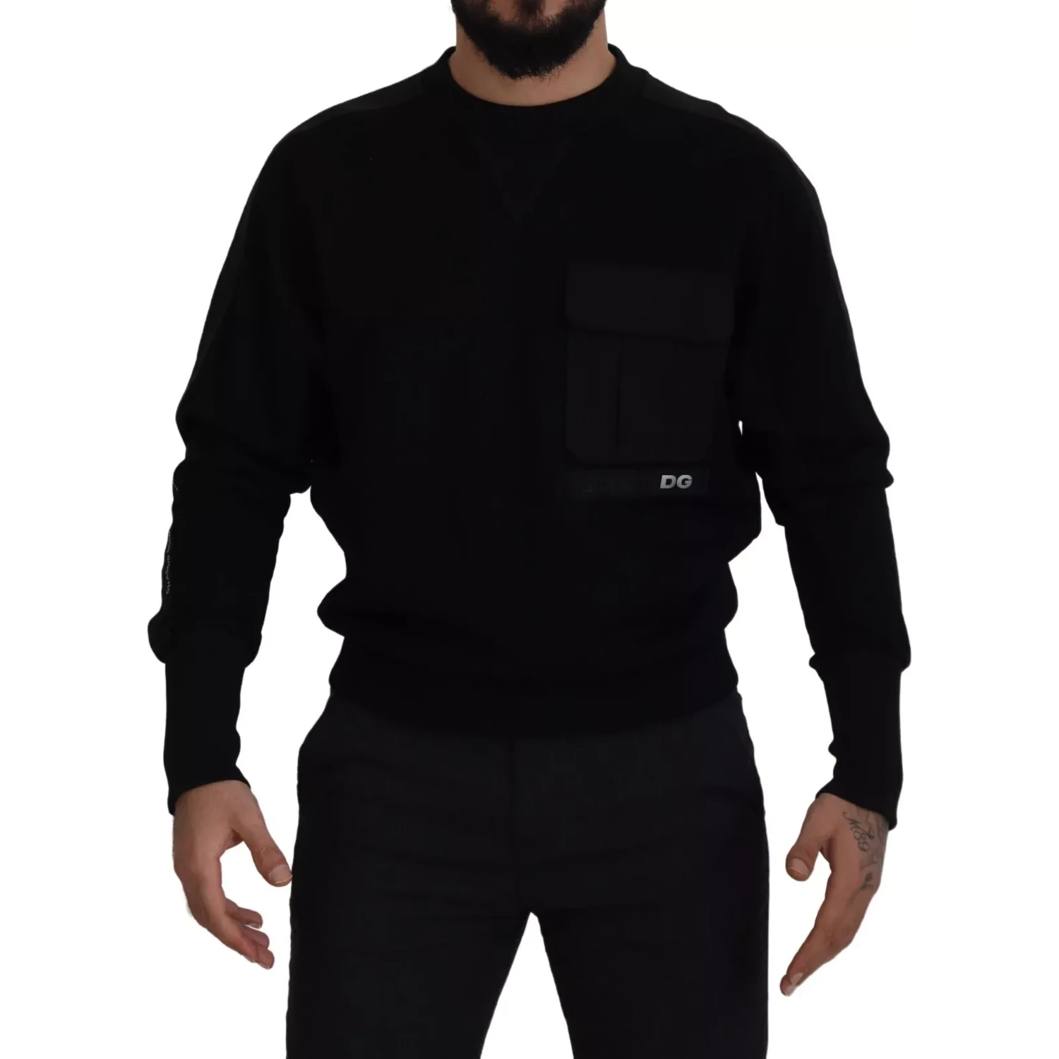Black Cotton Crewneck Sweatshirt Sweater