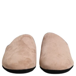 Beige Suede Leather Slides Flat Slipper Shoes