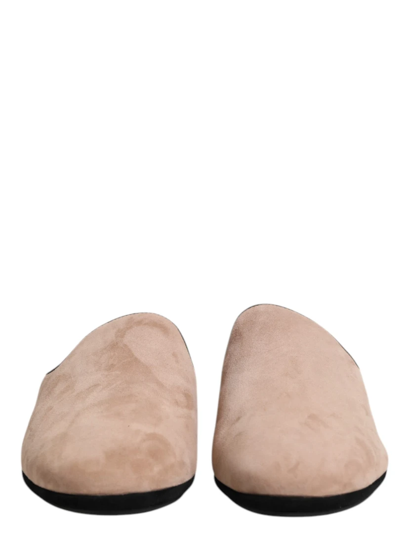 Beige Suede Leather Slides Flat Slipper Shoes