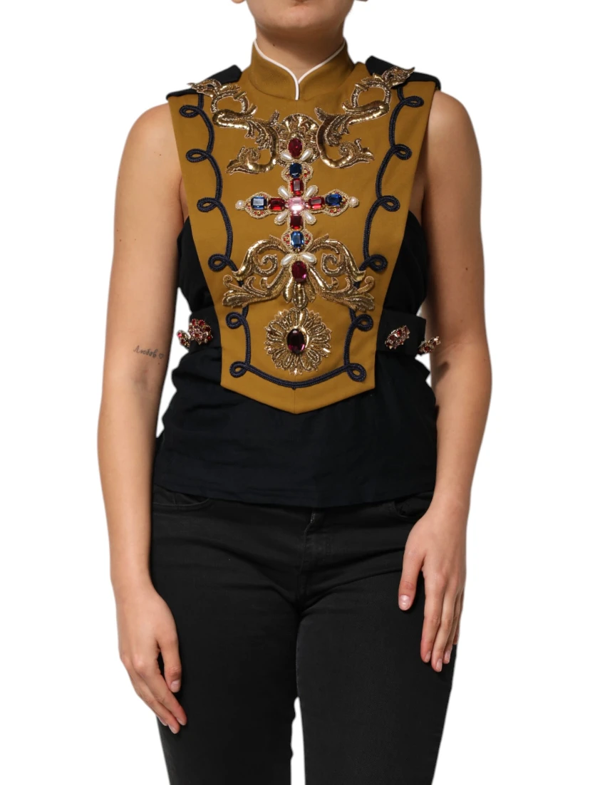 Yellow Crystal Cross Runway Vest Jacket Top