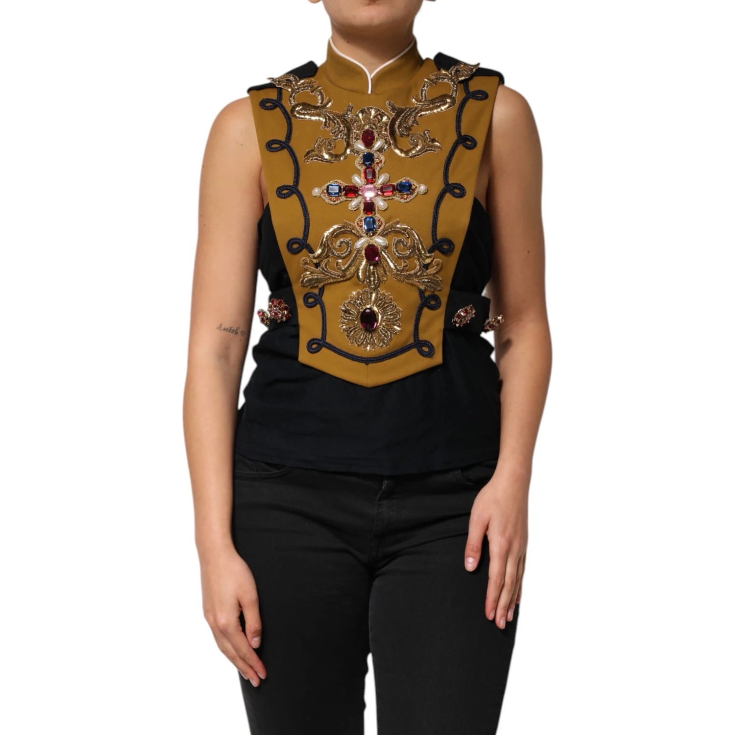 Yellow Crystal Cross Runway Vest Jacket Top