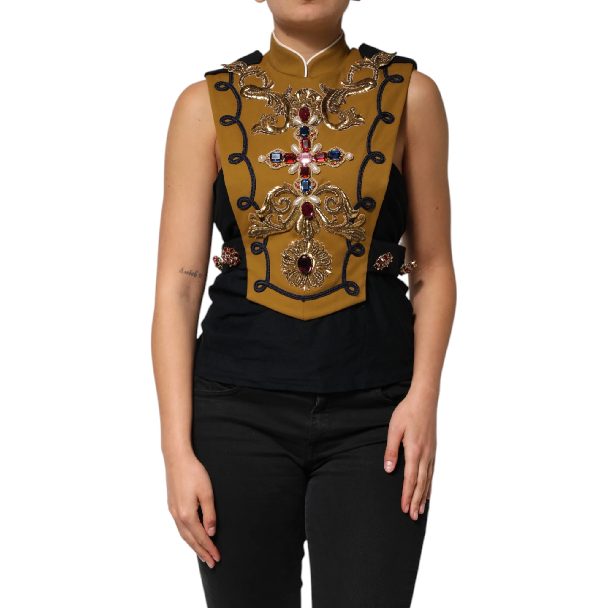 Yellow Crystal Cross Runway Vest Jacket Top
